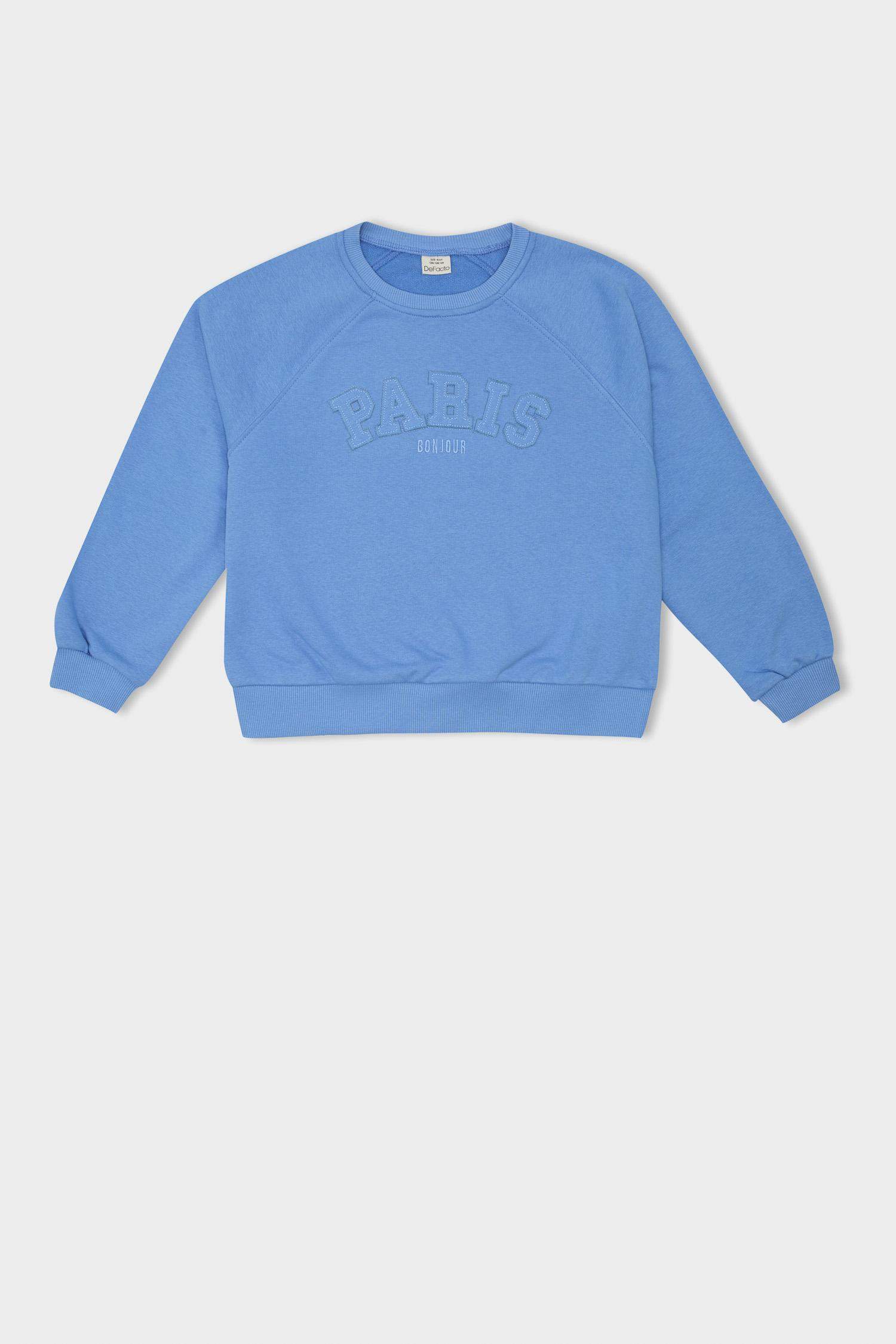 Kız Çocuk Oversize Geniş Kalıp Bisiklet Yaka Baskılı Sweatshirt