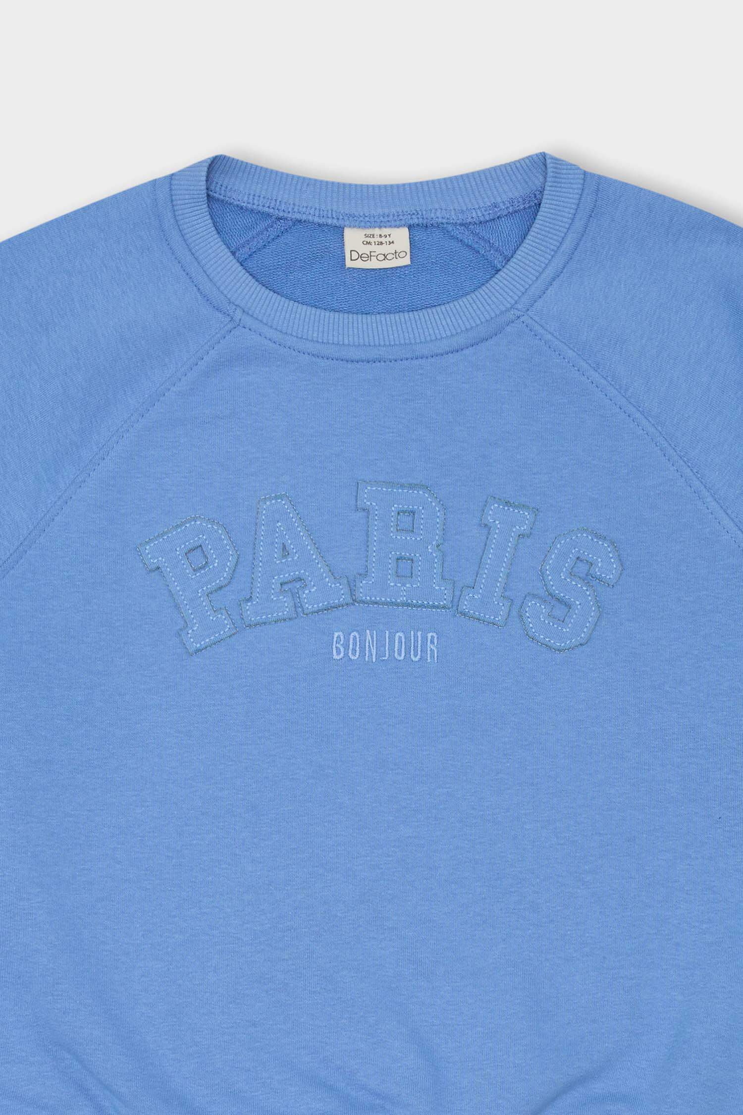 Kız Çocuk Oversize Geniş Kalıp Bisiklet Yaka Baskılı Sweatshirt