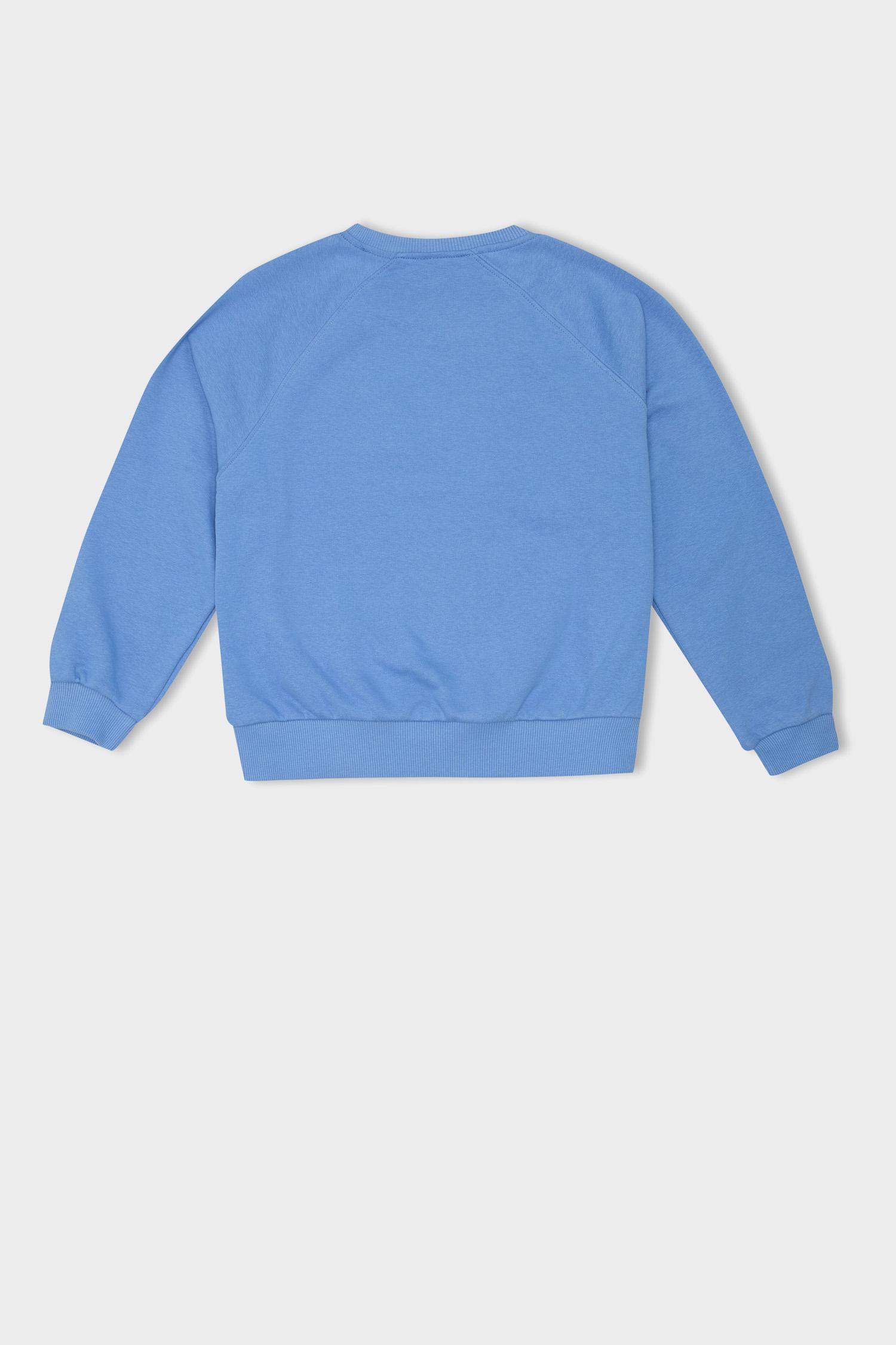 Kız Çocuk Oversize Geniş Kalıp Bisiklet Yaka Baskılı Sweatshirt
