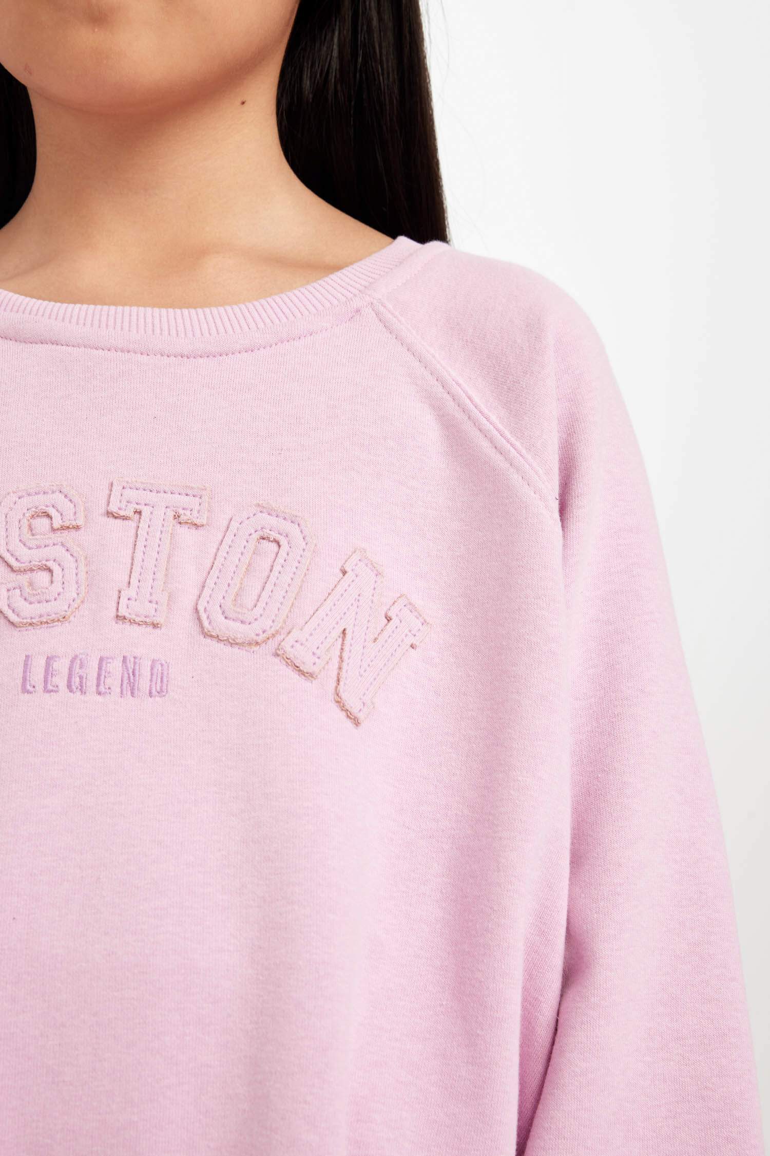 Kız Çocuk Pembe Oversize Geniş Kalıp Bisiklet Yaka Baskılı Sweatshirt
