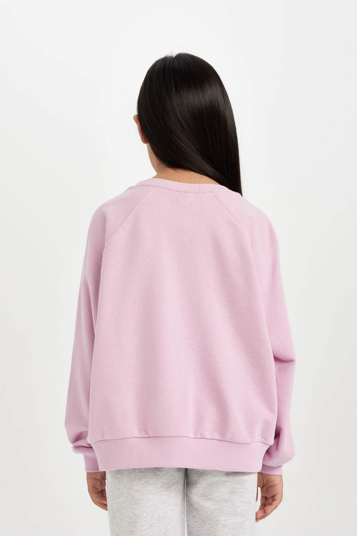 Kız Çocuk Pembe Oversize Geniş Kalıp Bisiklet Yaka Baskılı Sweatshirt