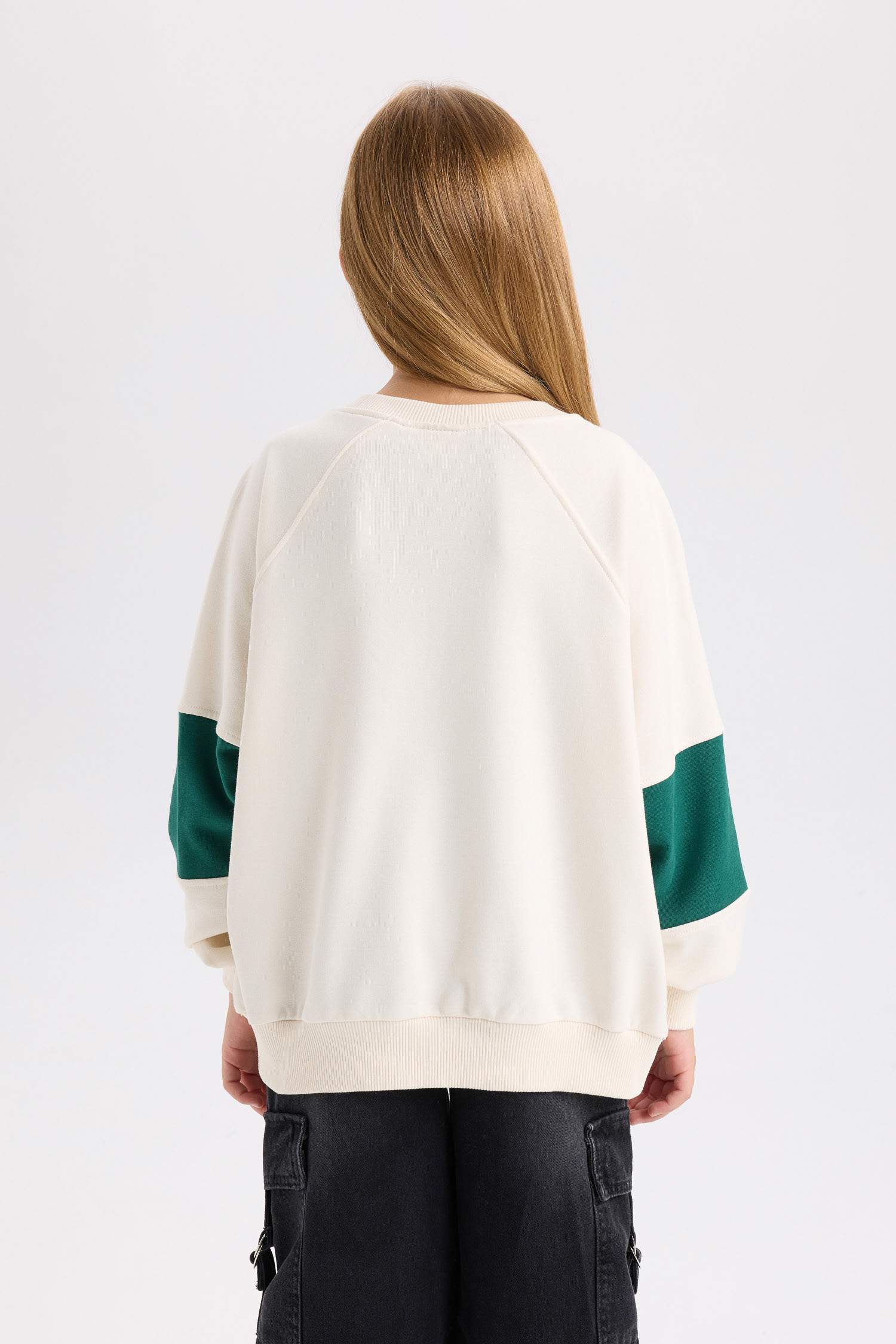 Kız Çocuk Oversize Geniş Kalıp Bisiklet Yaka Baskılı Sweatshirt