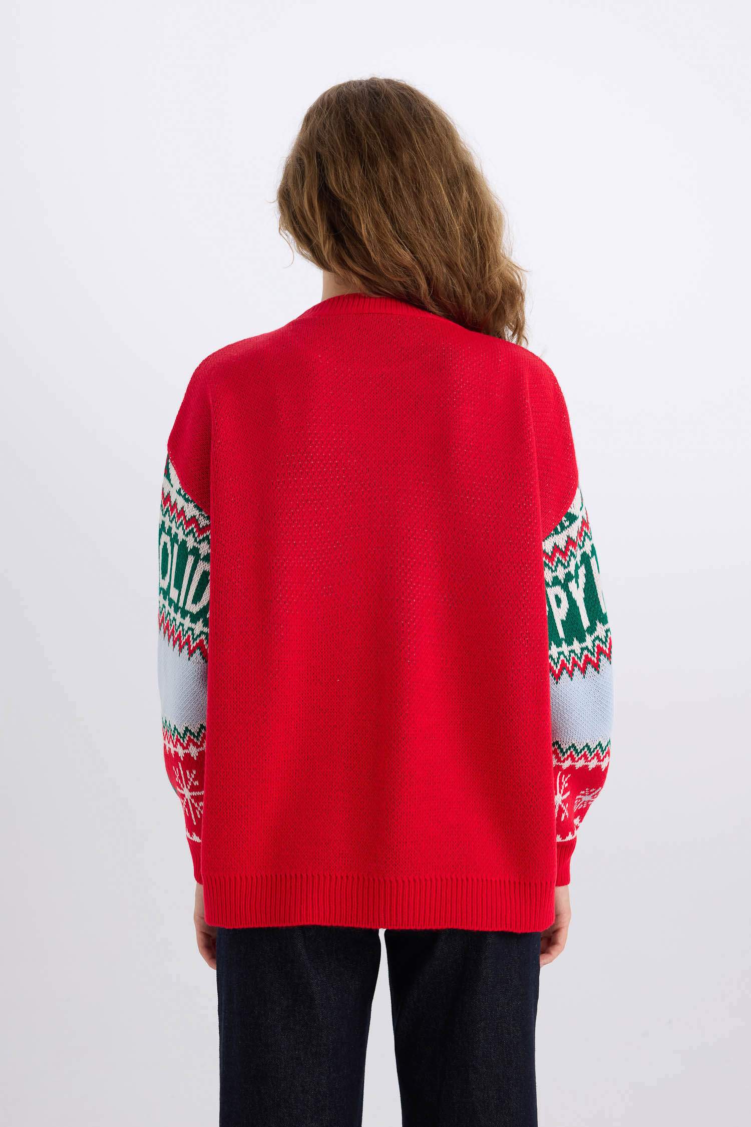 Yılbaşı Temalı Bisiklet Yaka Triko Kazak