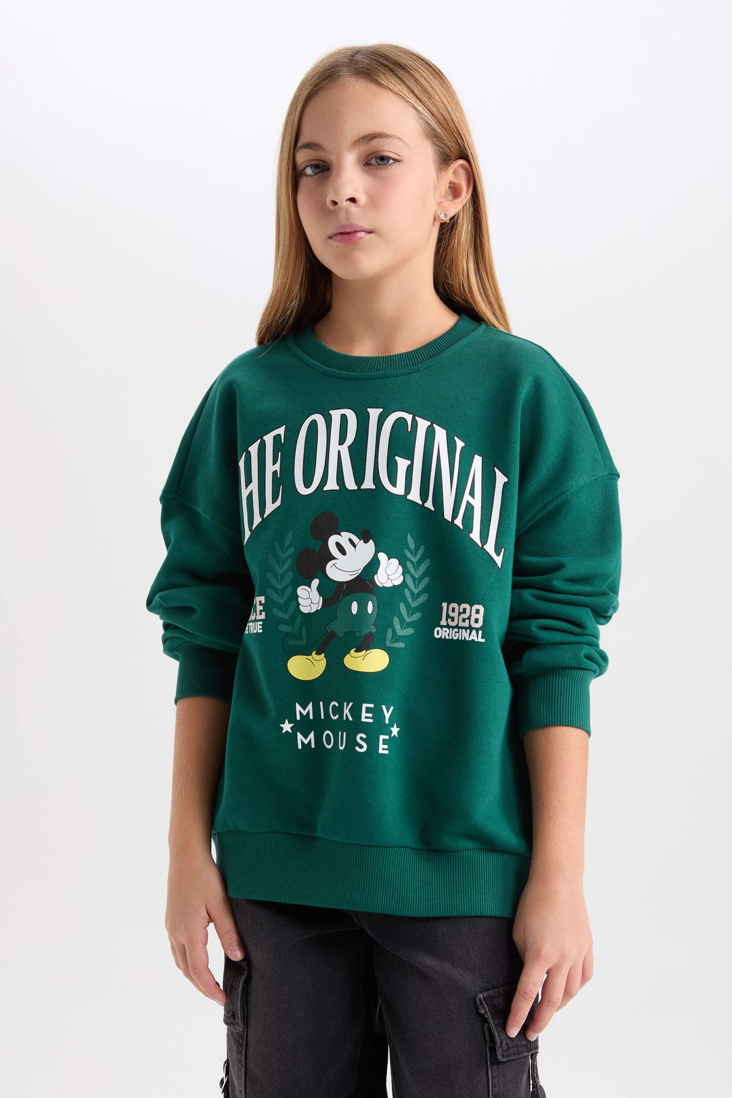 Kız Çocuk Disney Mickey & Minnie Oversize Geniş Kalıp Bisiklet Yaka İçi Yumuşak Tüylü Sweatshirt