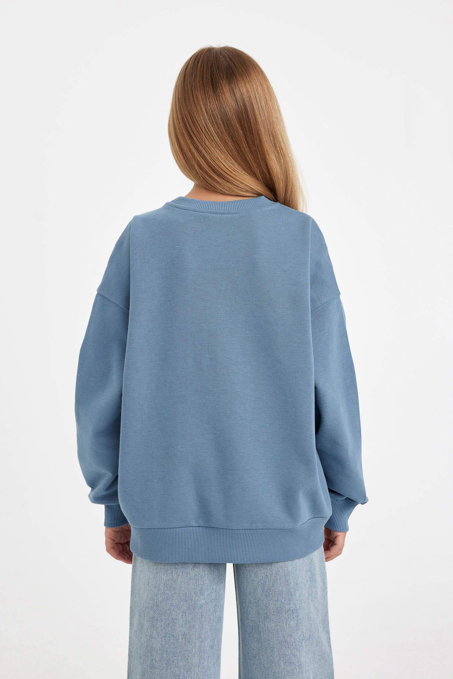 Kız Çocuk Hatsune Miku Relax Fit Bisiklet Yaka İçi Yumuşak Tüylü Sweatshirt