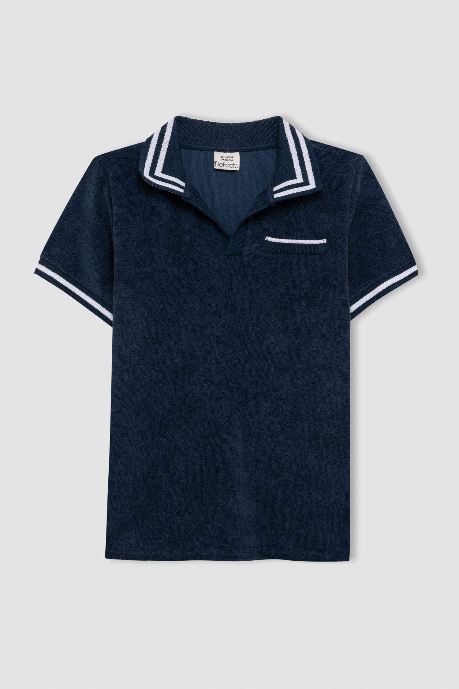 Erkek Çocuk Apaş Yaka Havlu Kumaş Kısa Kollu Tişört