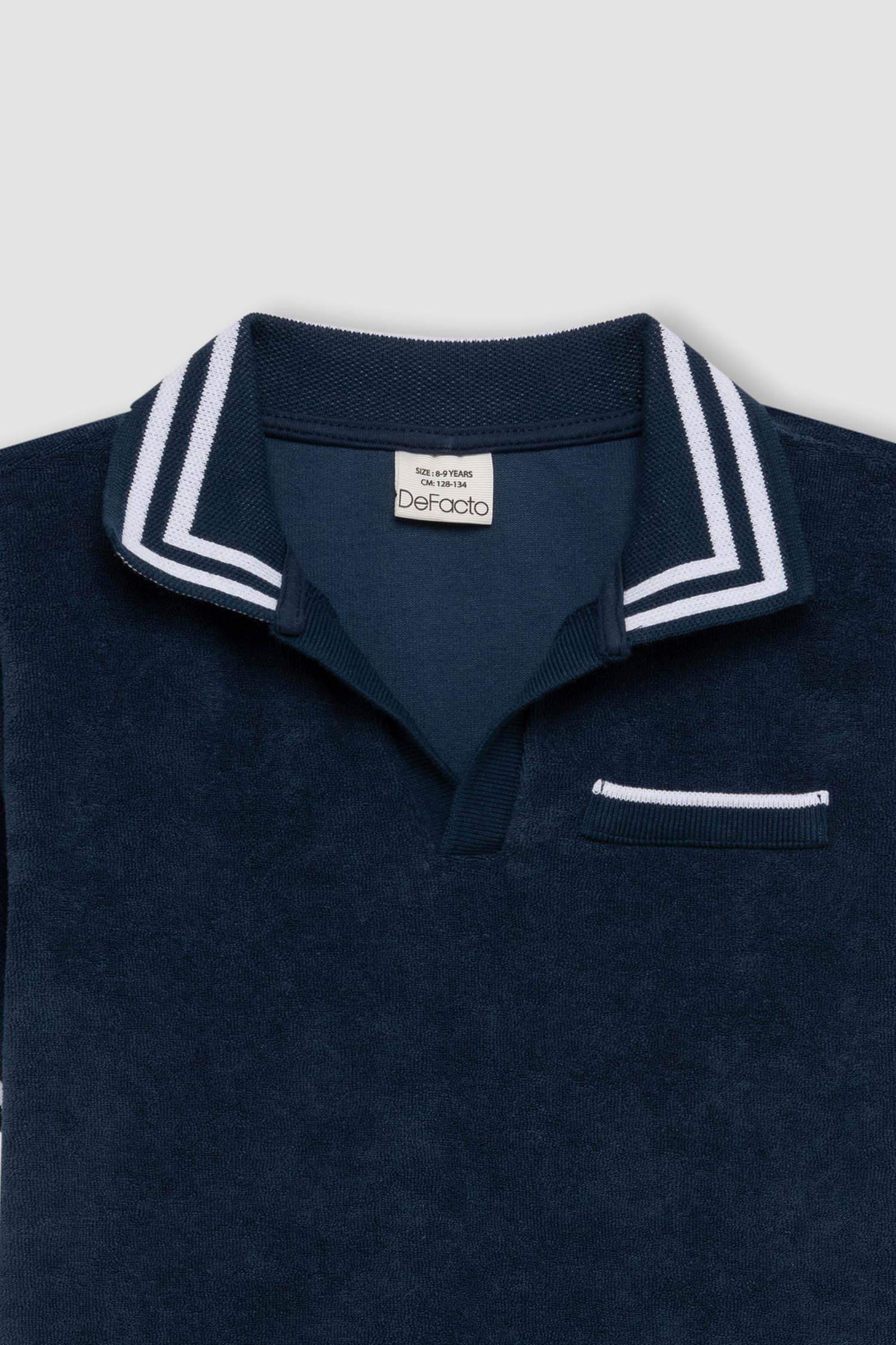 Erkek Çocuk Apaş Yaka Havlu Kumaş Kısa Kollu Tişört