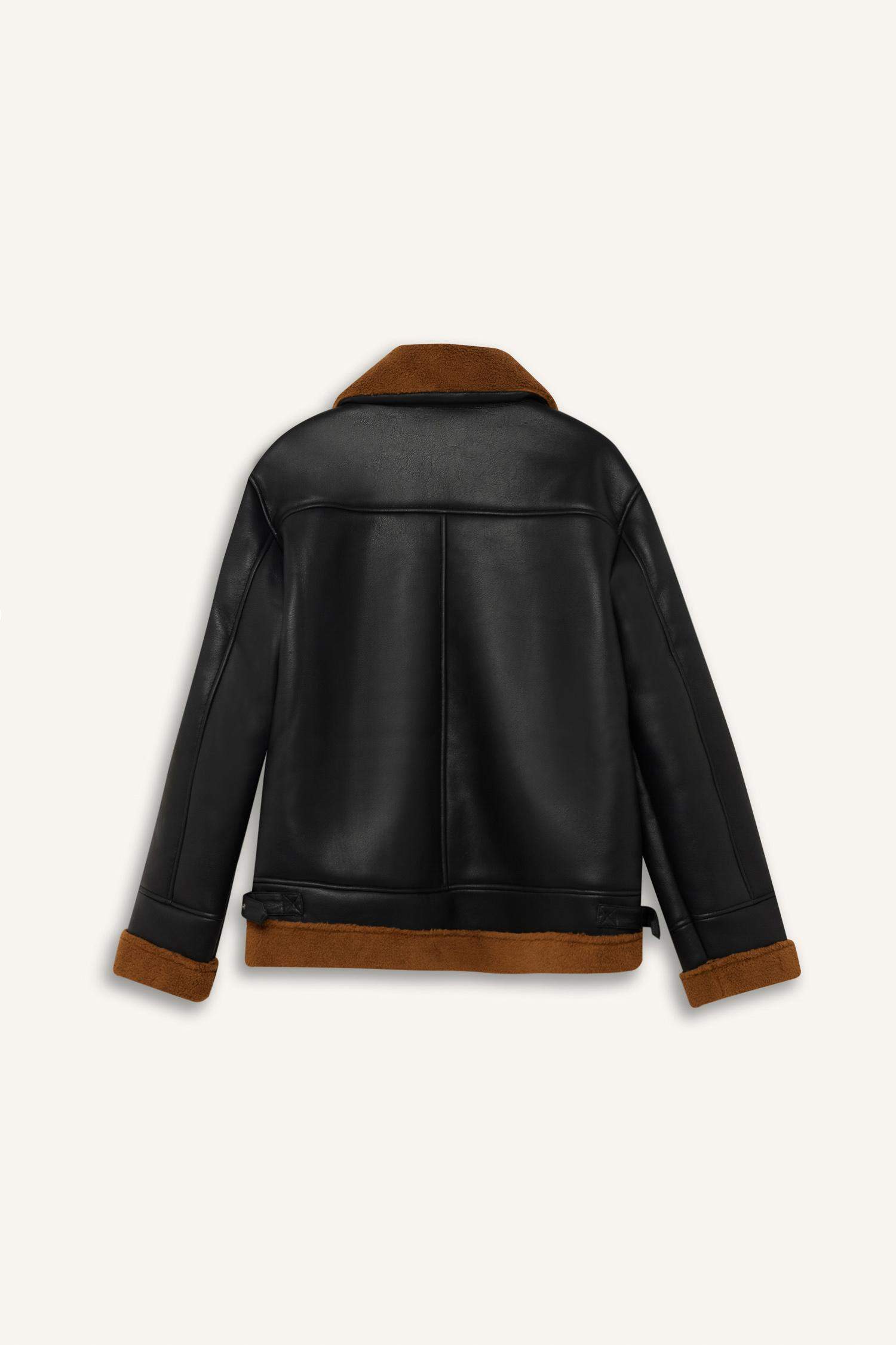 Slim Fit Polo Collar Faux Fur Lined Zippered Jacket