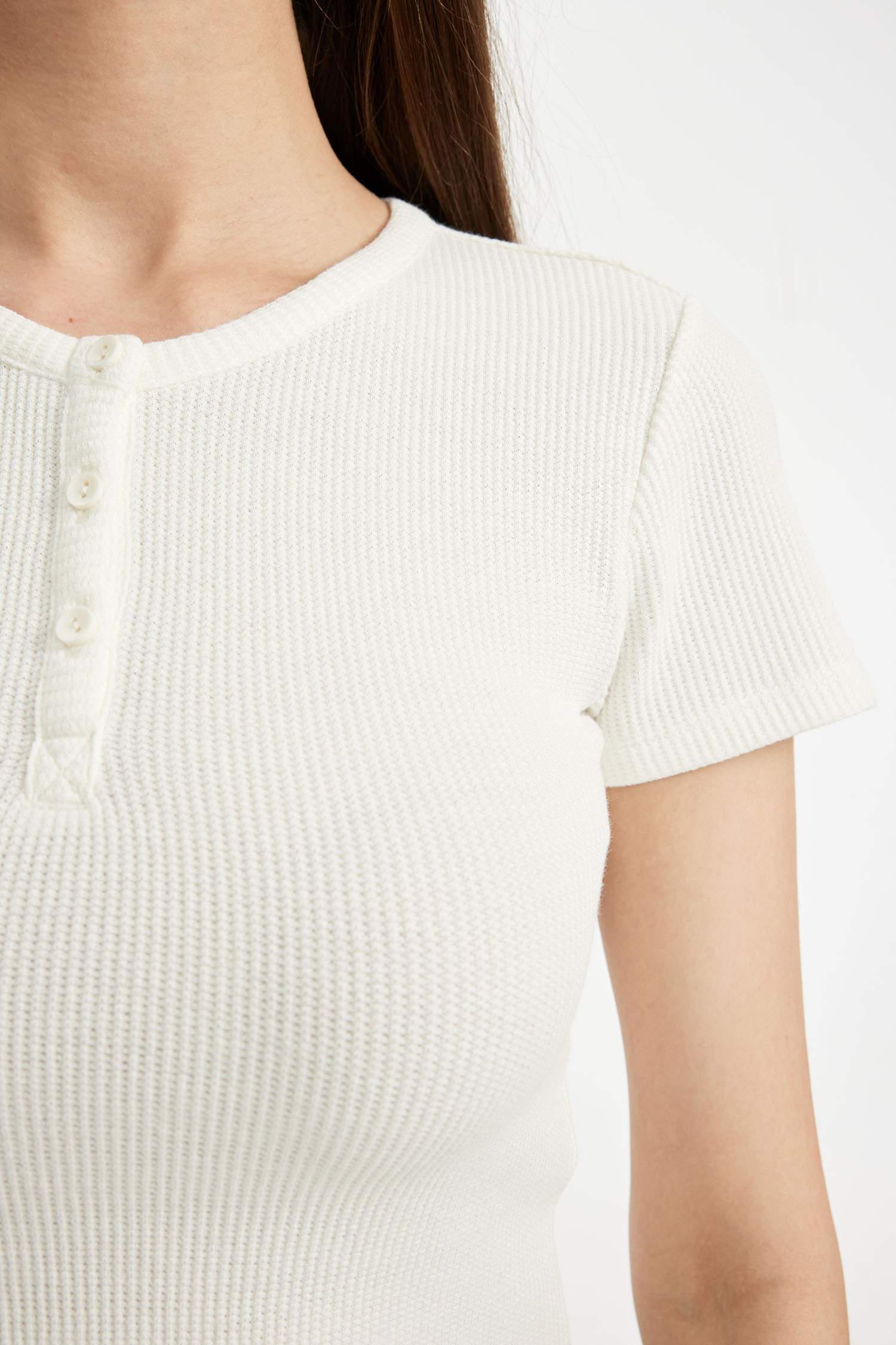 Fitted Crew Neck Waffle Short Sleeve T-Shirt