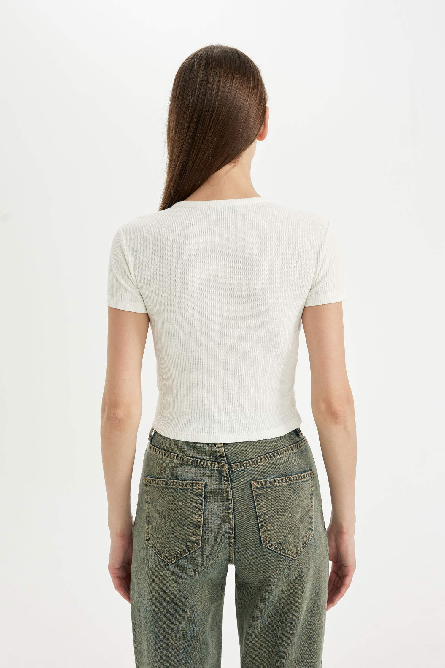 Fitted Crew Neck Waffle Short Sleeve T-Shirt