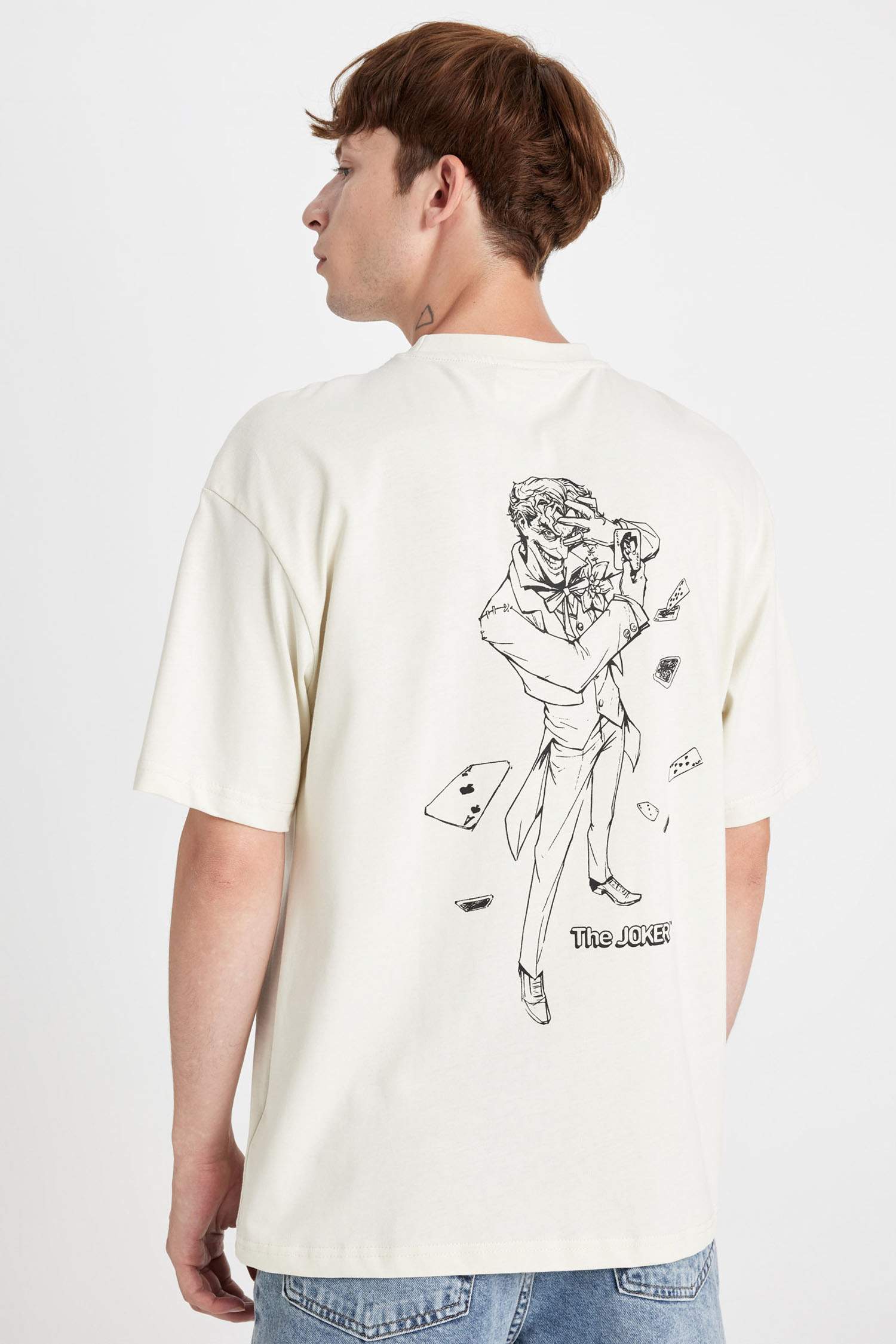 %100 Pamuk Batman Boxy Fit Bisiklet Yaka Sırt Baskılı Kısa Kollu Tişört