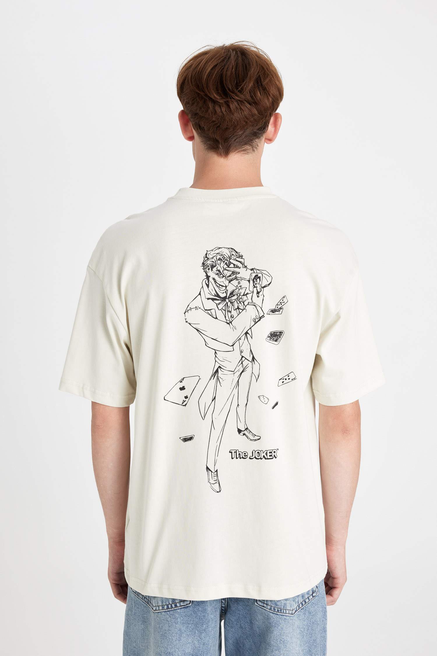 %100 Pamuk Batman Boxy Fit Bisiklet Yaka Sırt Baskılı Kısa Kollu Tişört