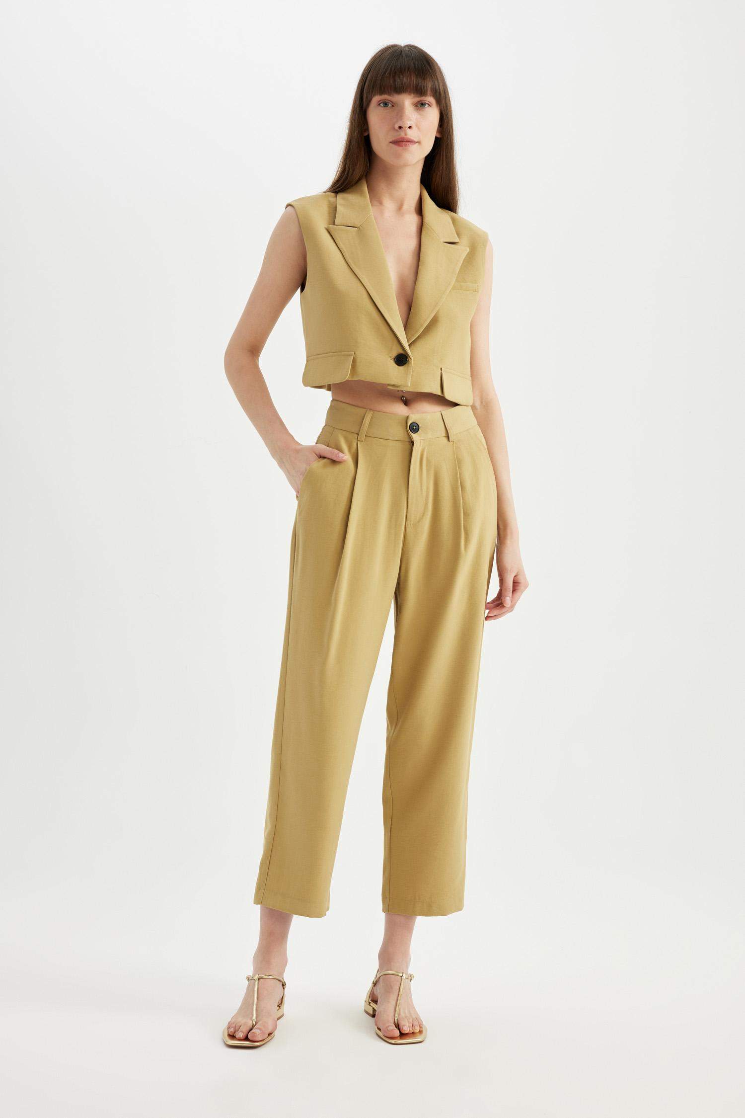 سروال ضيق بخصر عالي وجيوب