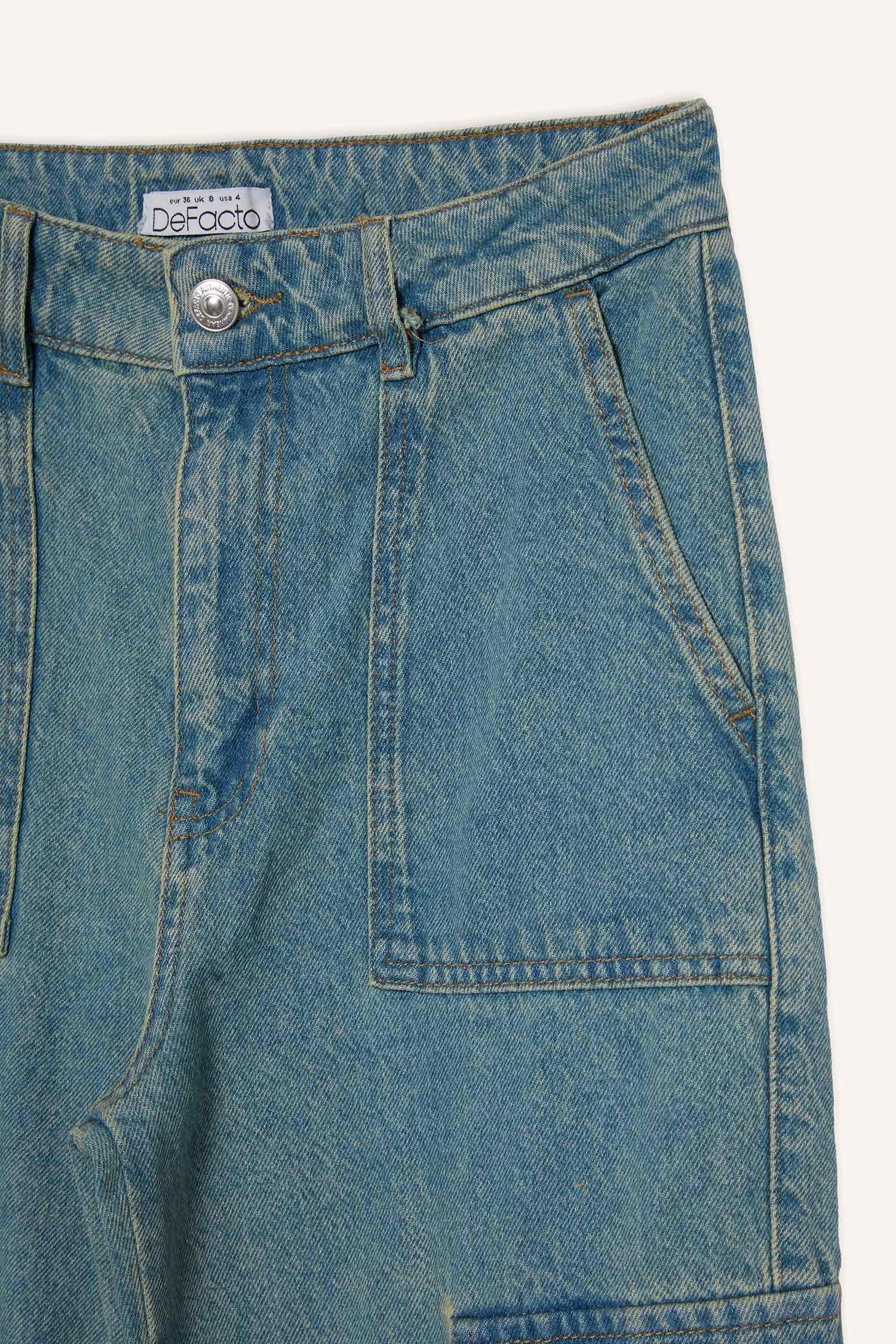 Wide Leg Cargo High Waist Long Washed Jeans