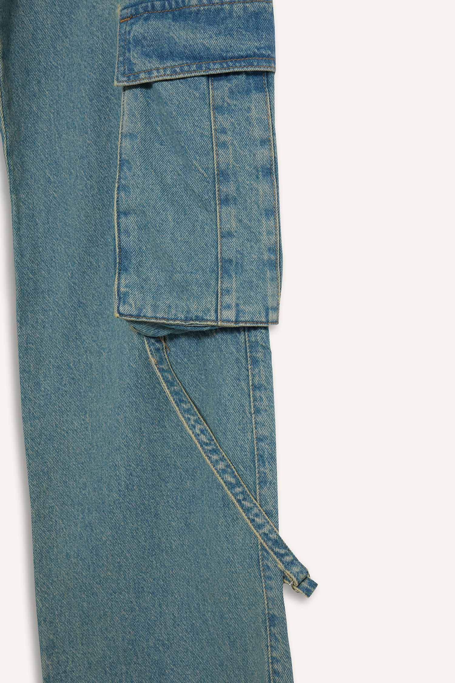 Wide Leg Cargo High Waist Long Washed Jeans