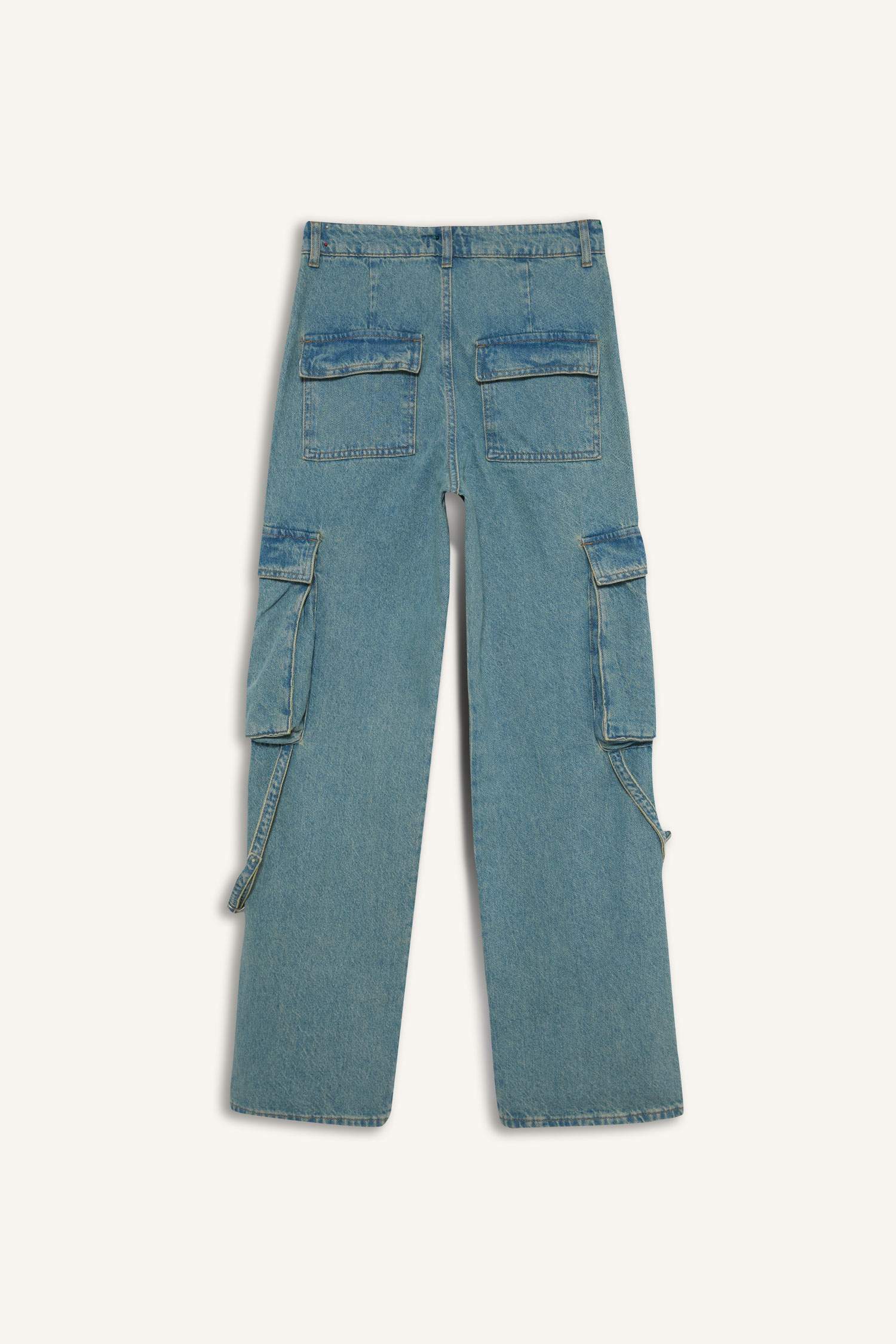 Wide Leg Cargo High Waist Long Washed Jeans