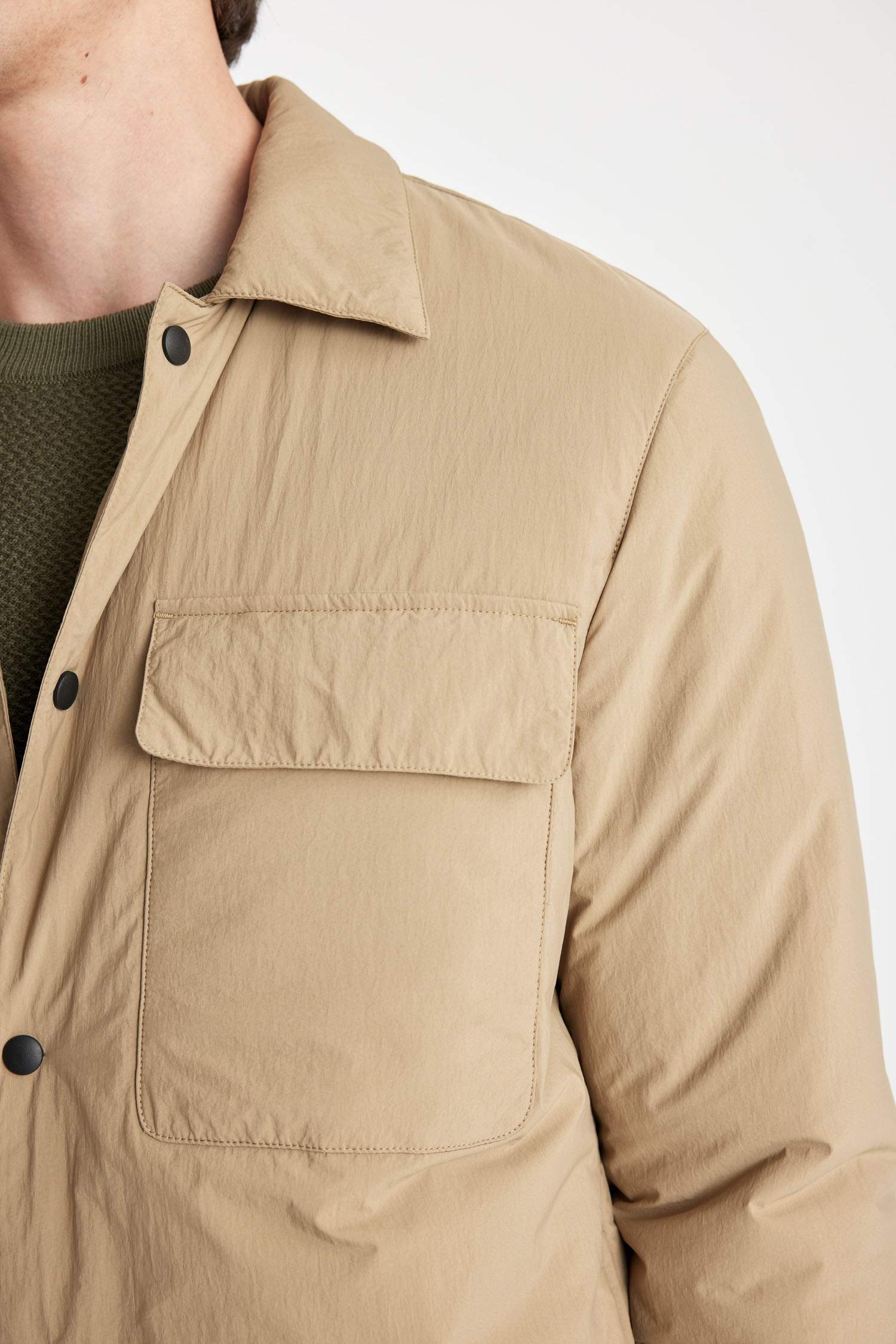 Su İtici Slim Fit Dar Kesim Gömlek Yaka Çıtçıtlı Cepli Şişme Mont