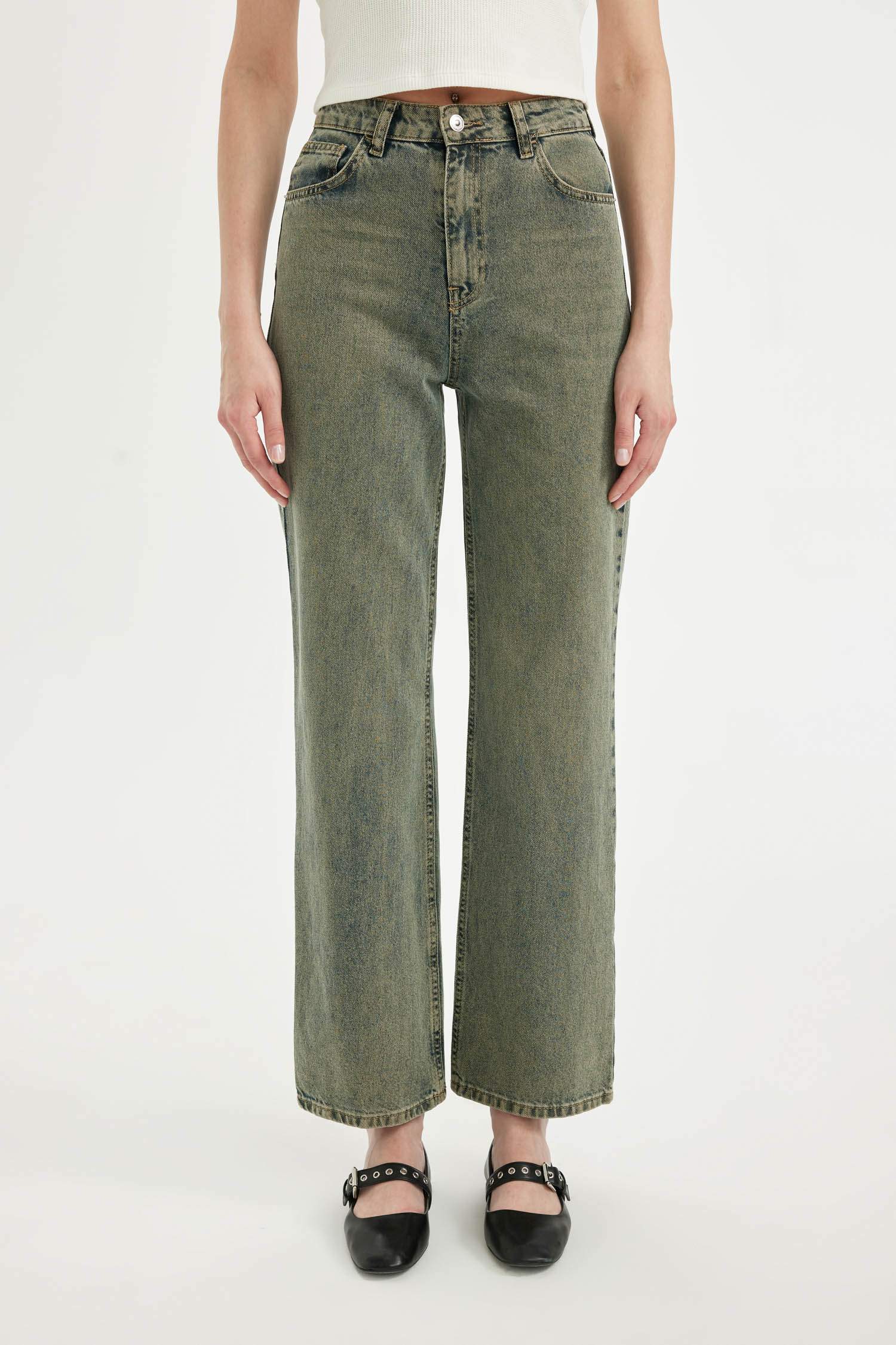 Wide Leg High Waist Long Washed Jeans