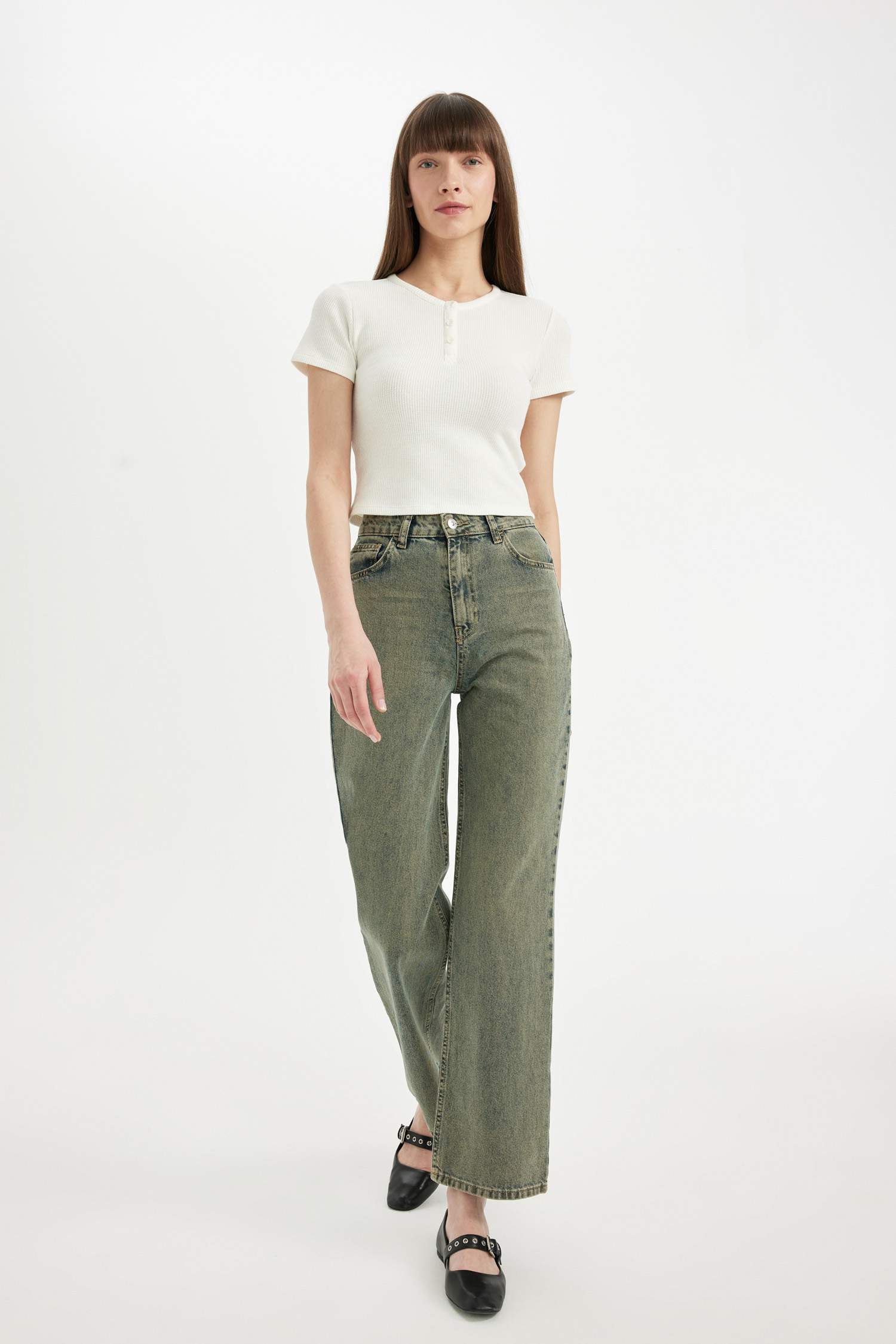 Wide Leg High Waist Long Washed Jeans