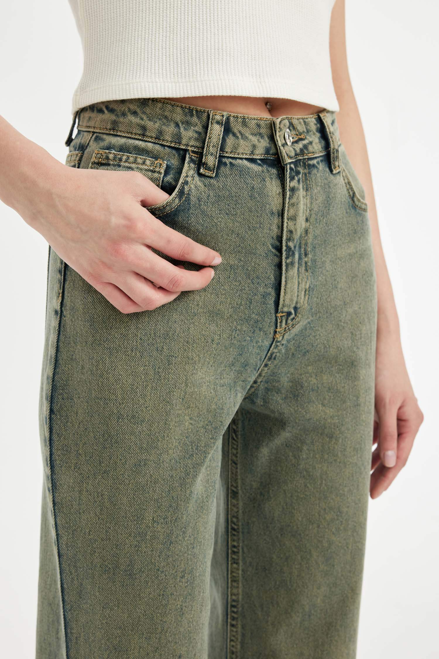 Wide Leg High Waist Long Washed Jeans