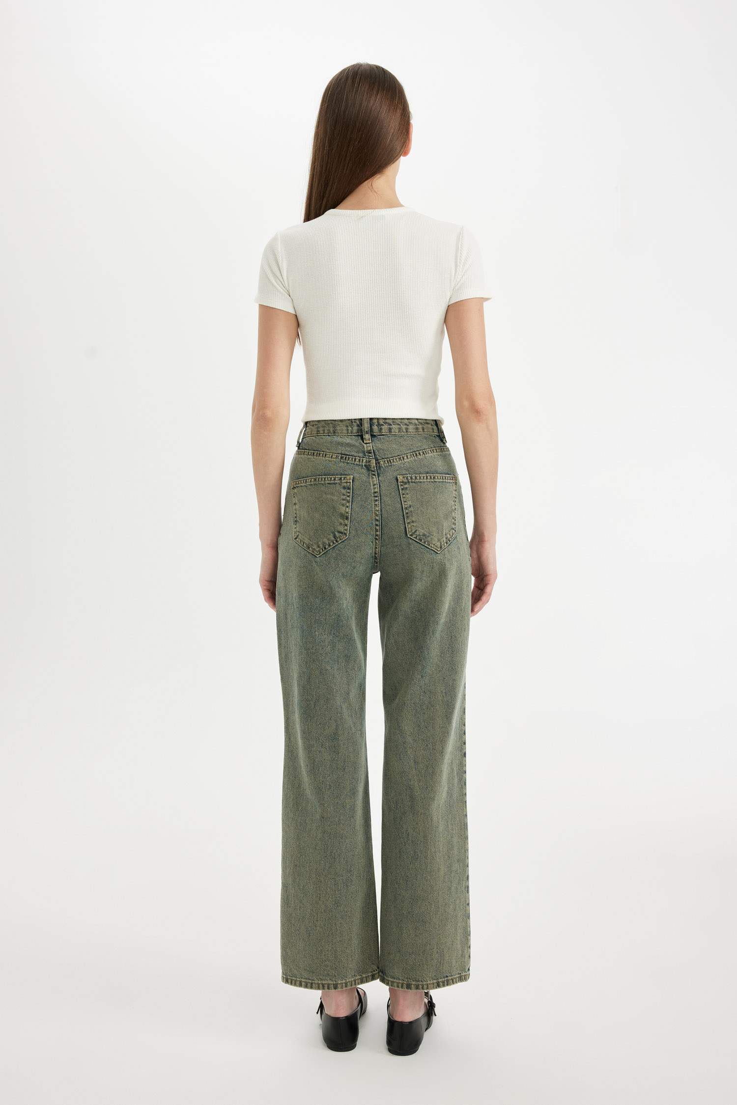 Wide Leg High Waist Long Washed Jeans