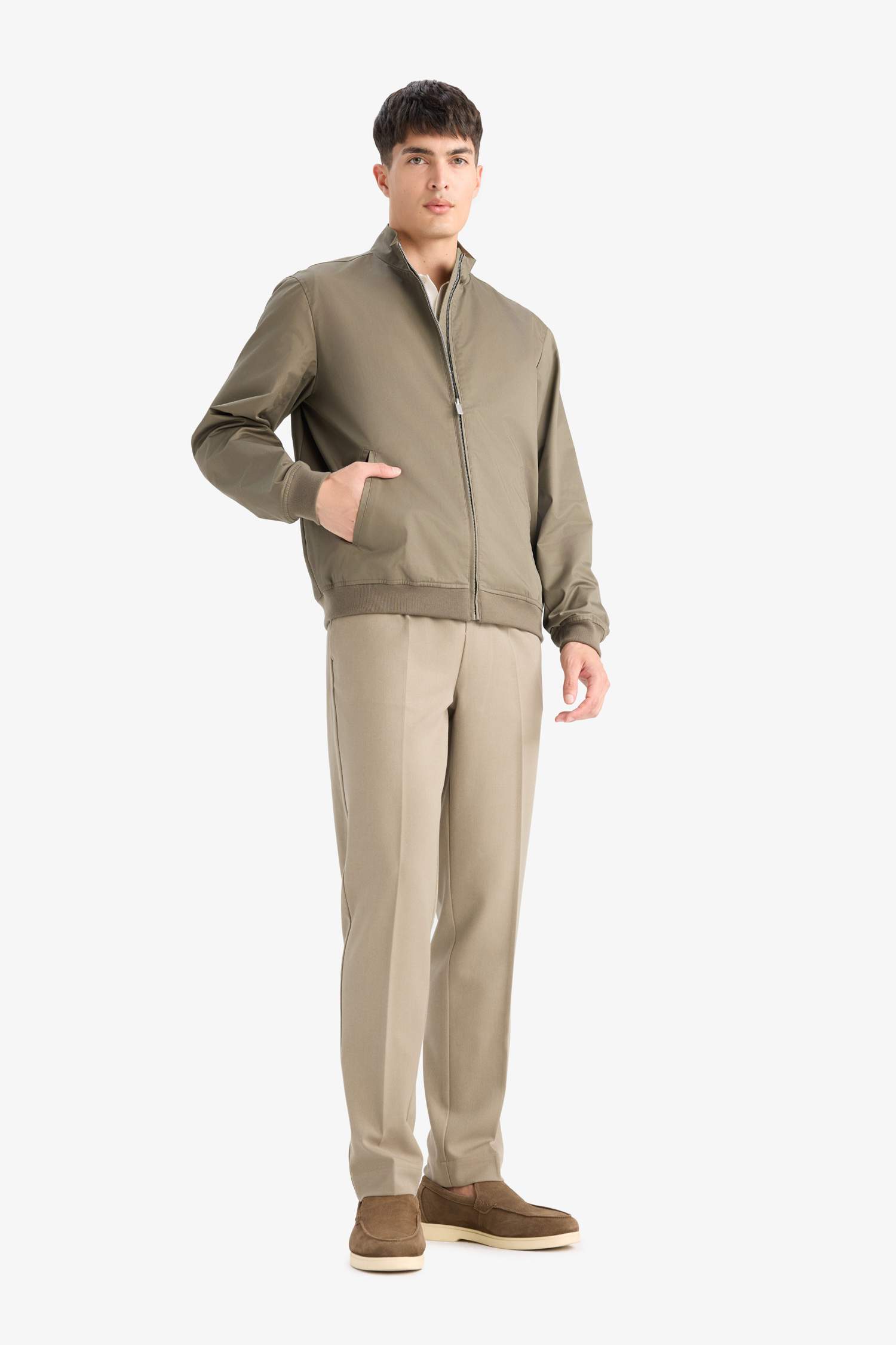 Slim Fit Dar Kesim Dik Yaka Astarlı Fermuarlı Cepli Mevsimlik Baharlık Mont