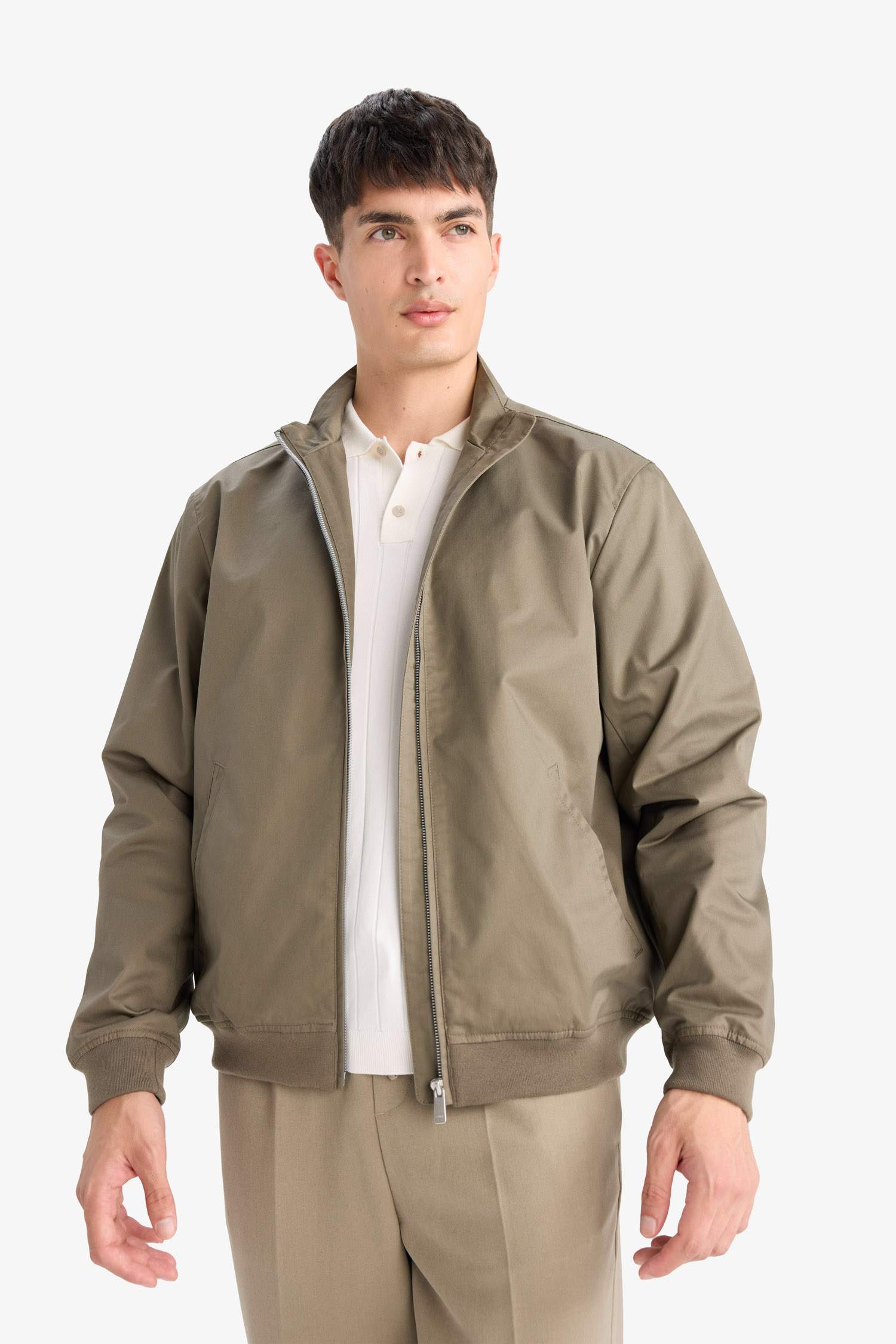 Slim Fit Dar Kesim Dik Yaka Astarlı Fermuarlı Cepli Mevsimlik Baharlık Mont