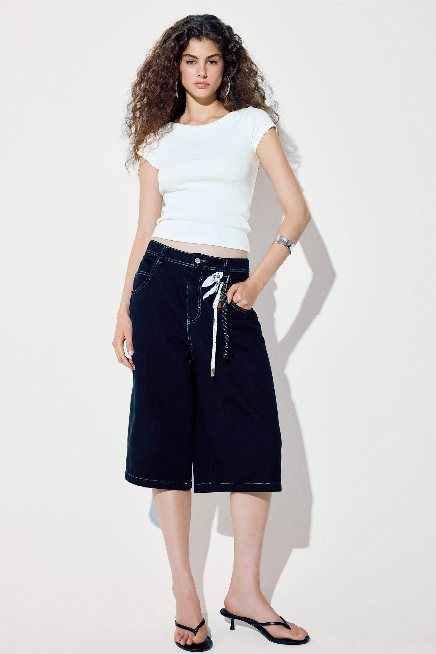 Coool Yüksek Bel Gabardin Bermuda Şort