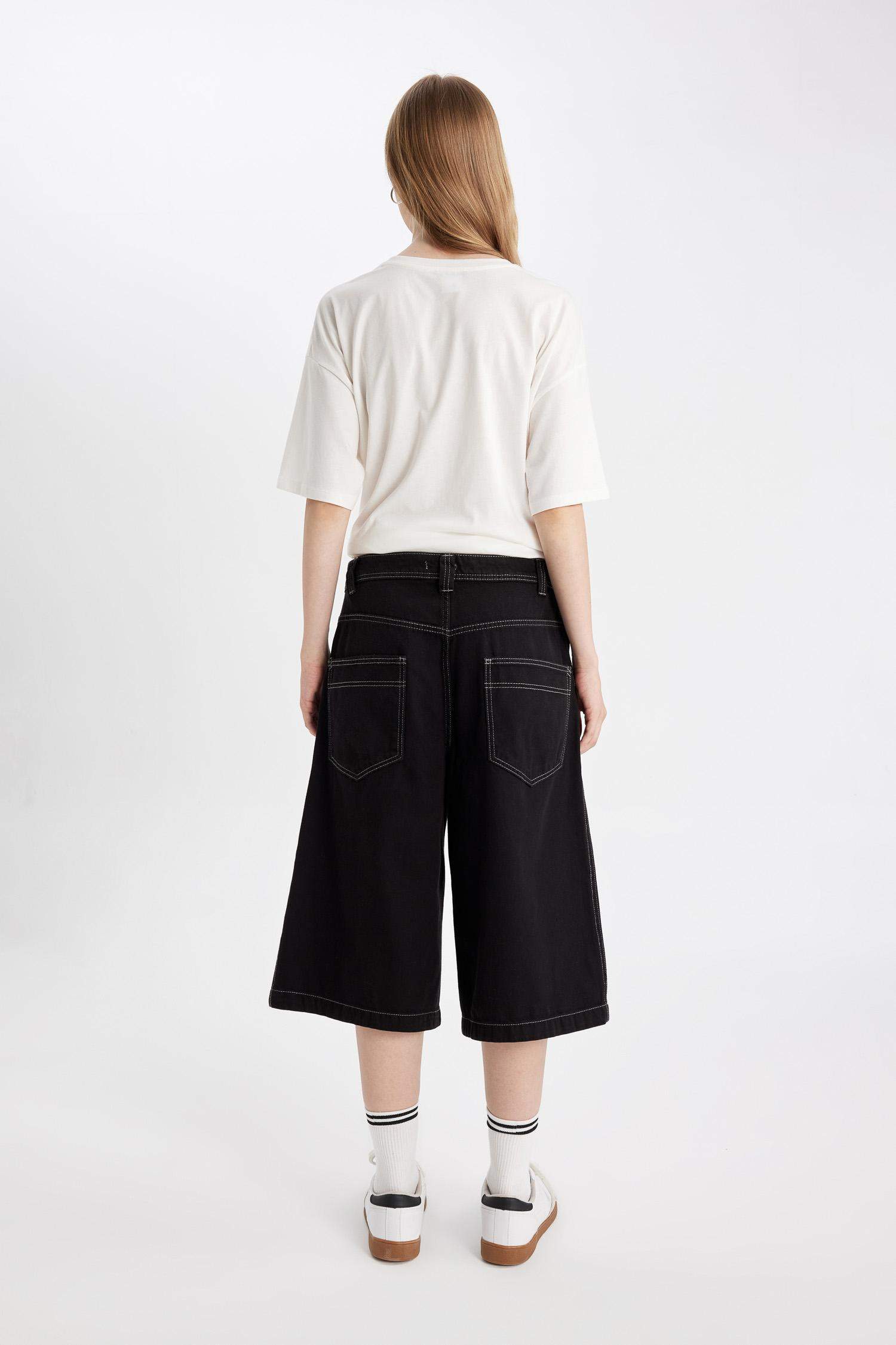 Coool Yüksek Bel Gabardin Bermuda Şort