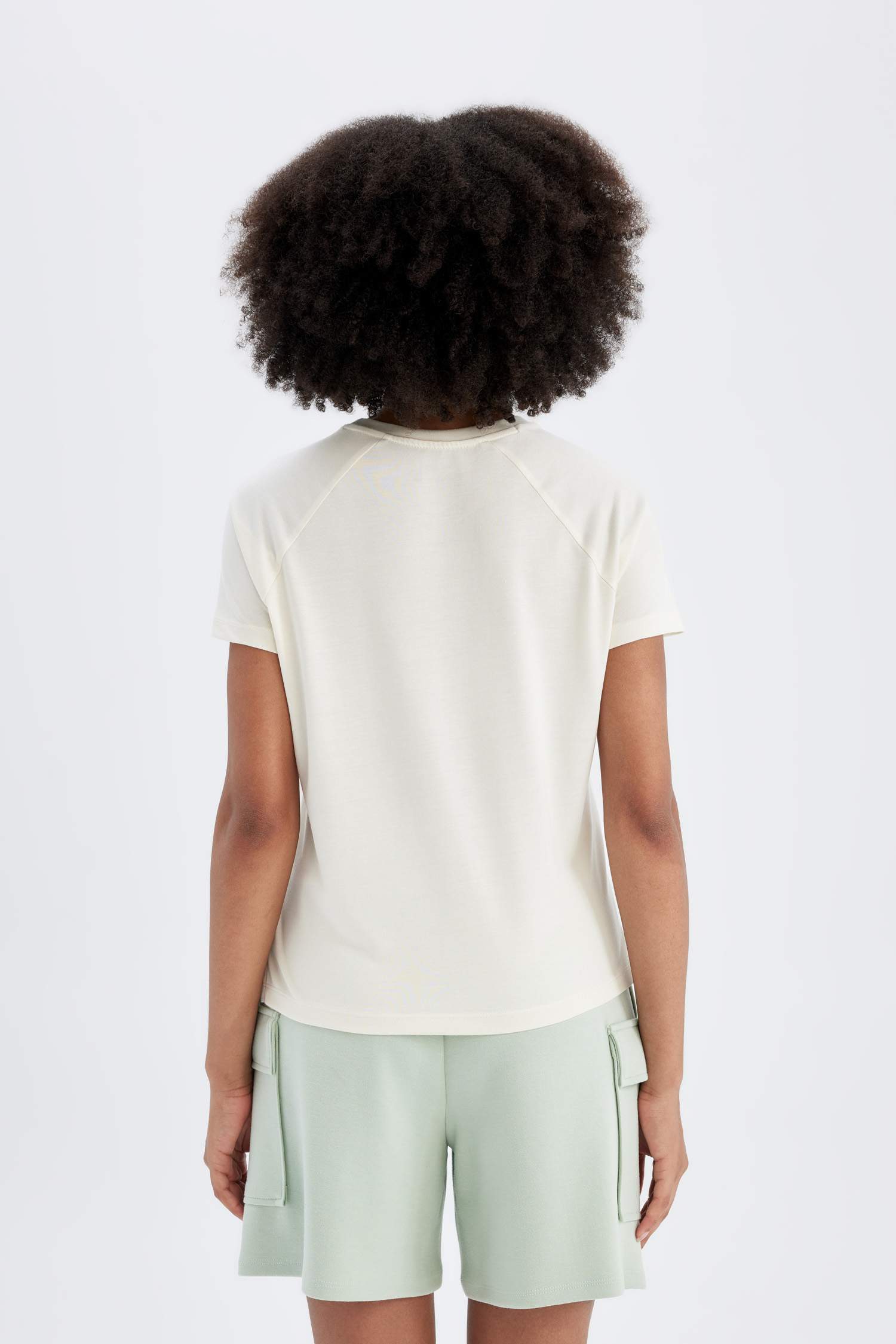 تيشيرت نص كم كروب توب نسيج مشروط برقبة مستديرة