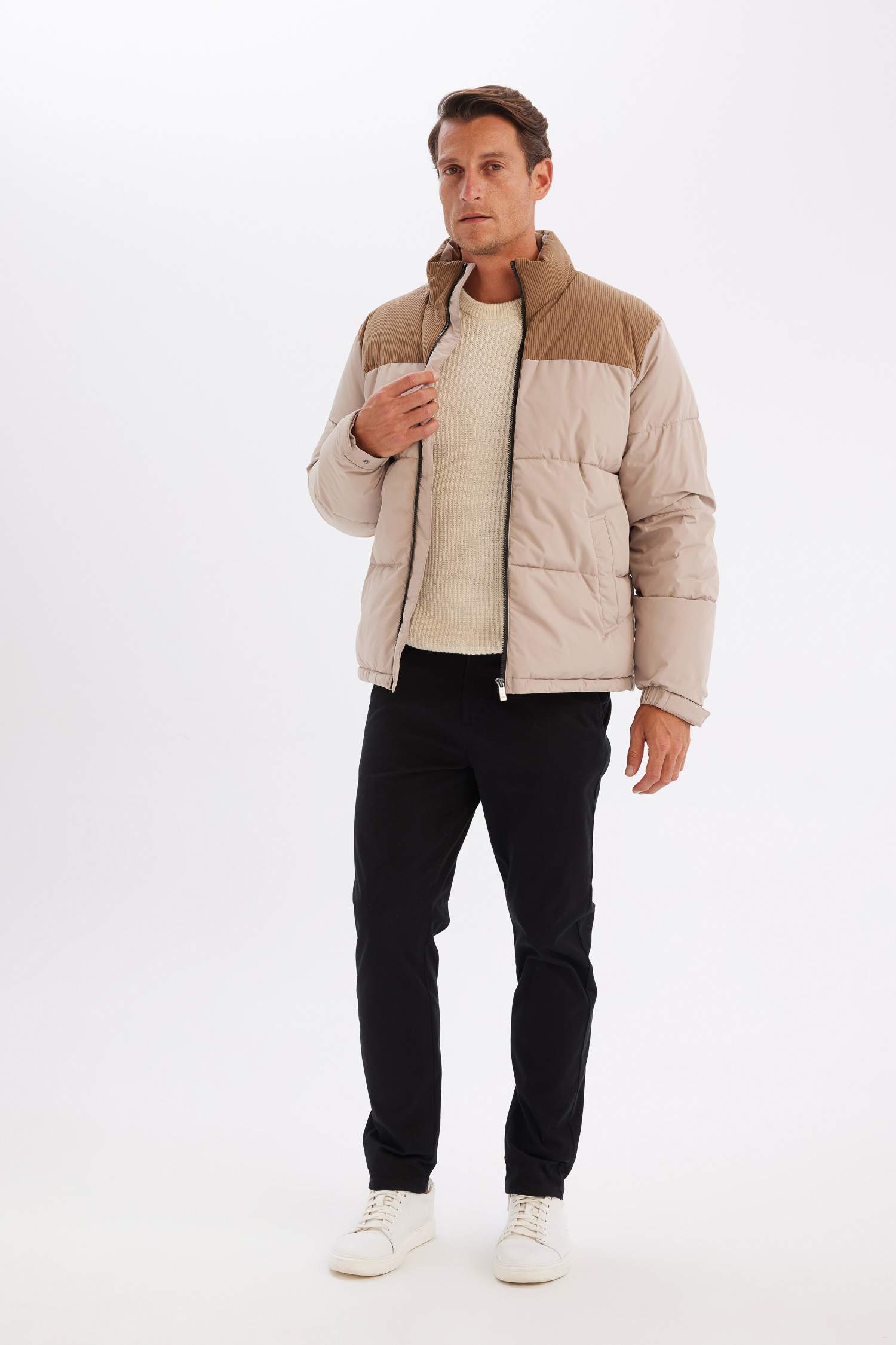 Su Geçirmez Şişme Mont Slim Fit Dar Kesim Dik Yaka Fermuarlı Cepli