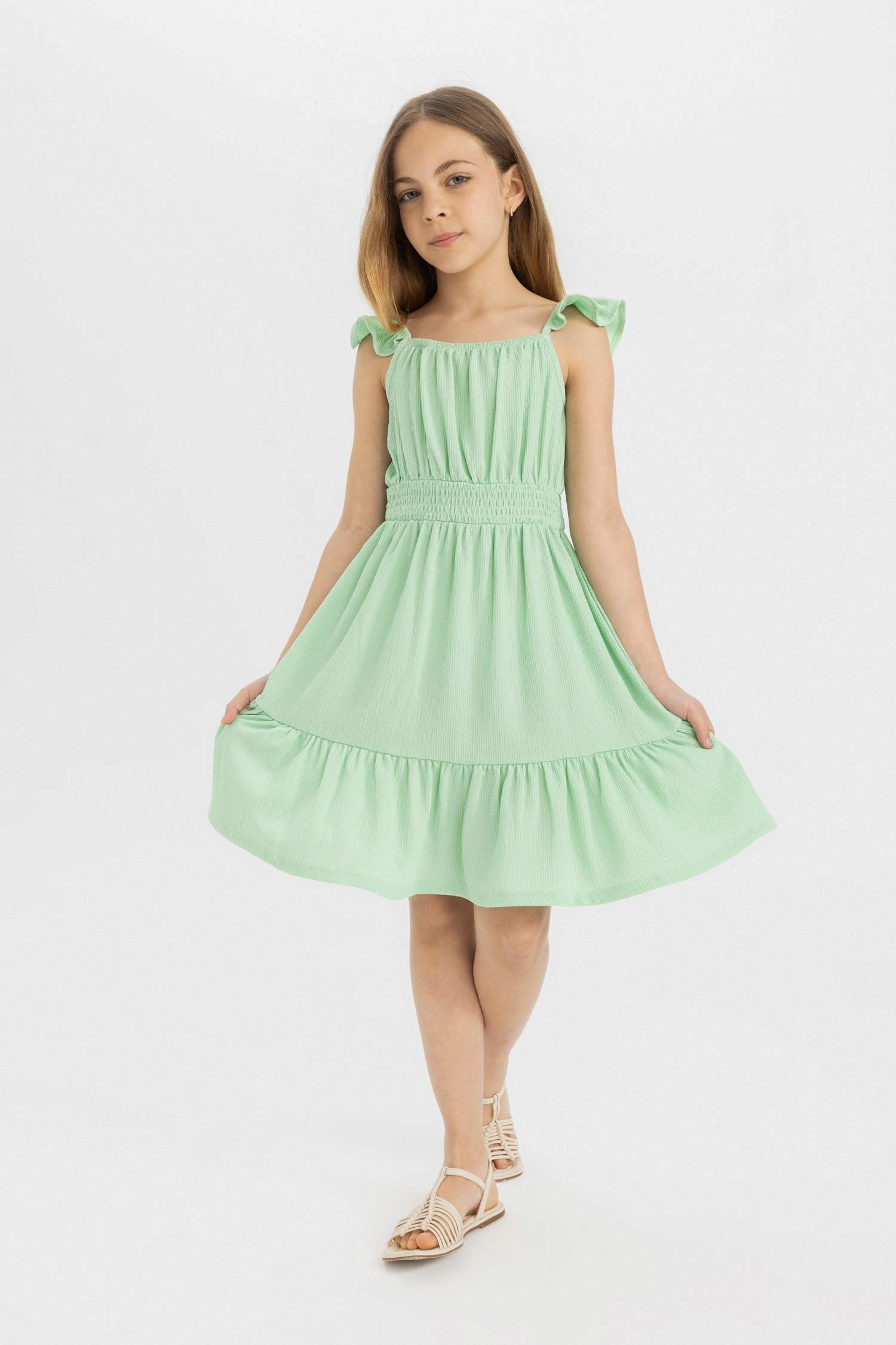 Robe à Bretelles Froncées pour Fille