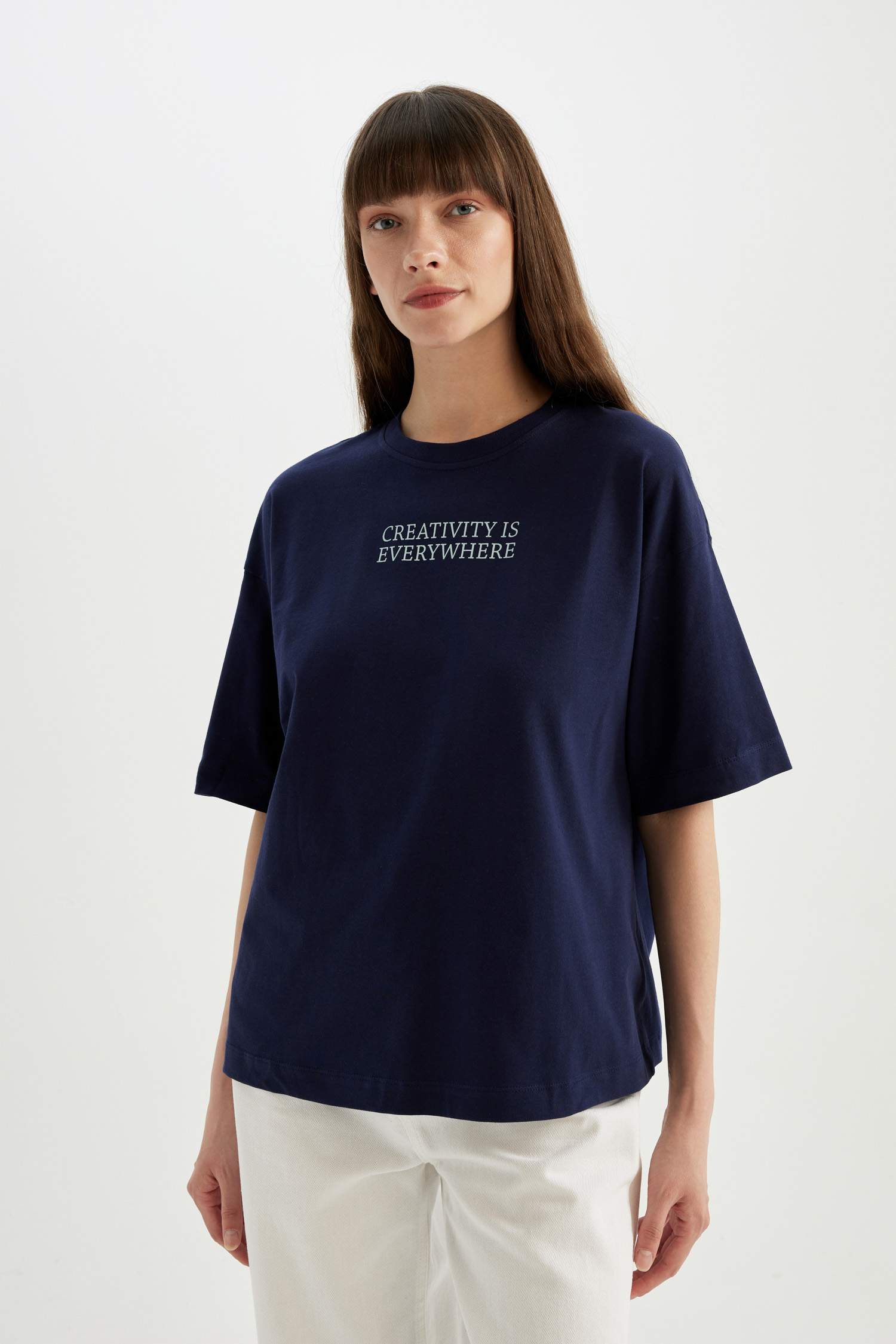 T-Shirt Oversize à Manches Courtes à Col Rond avec imprimé