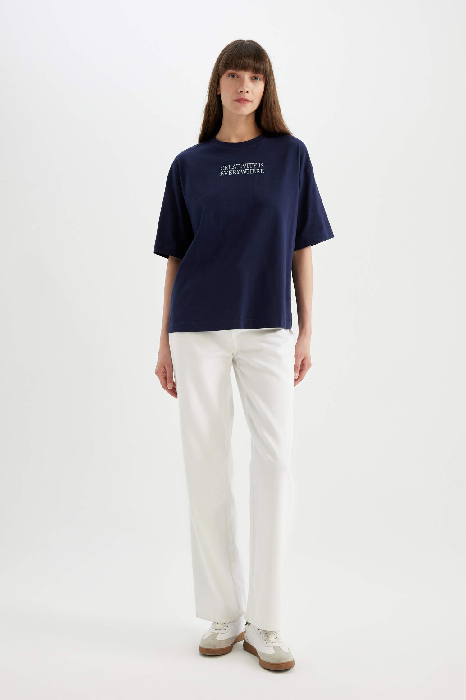 T-Shirt Oversize à Manches Courtes à Col Rond avec imprimé