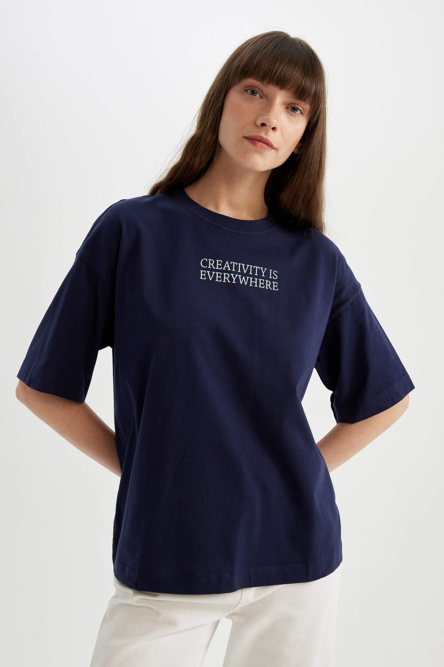 T-Shirt Oversize à Manches Courtes à Col Rond avec imprimé