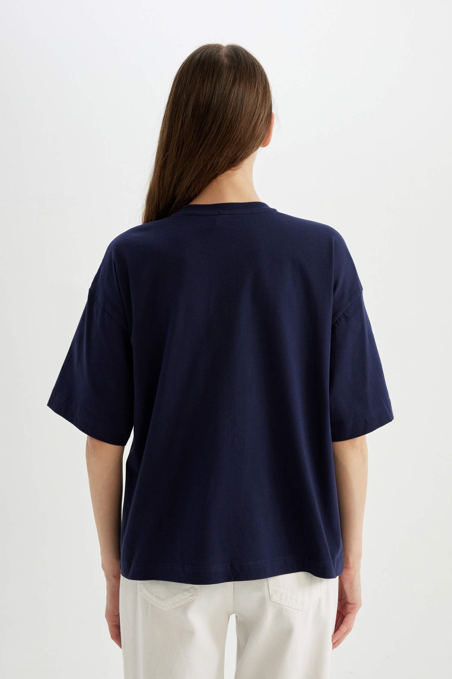 T-Shirt Oversize à Manches Courtes à Col Rond avec imprimé