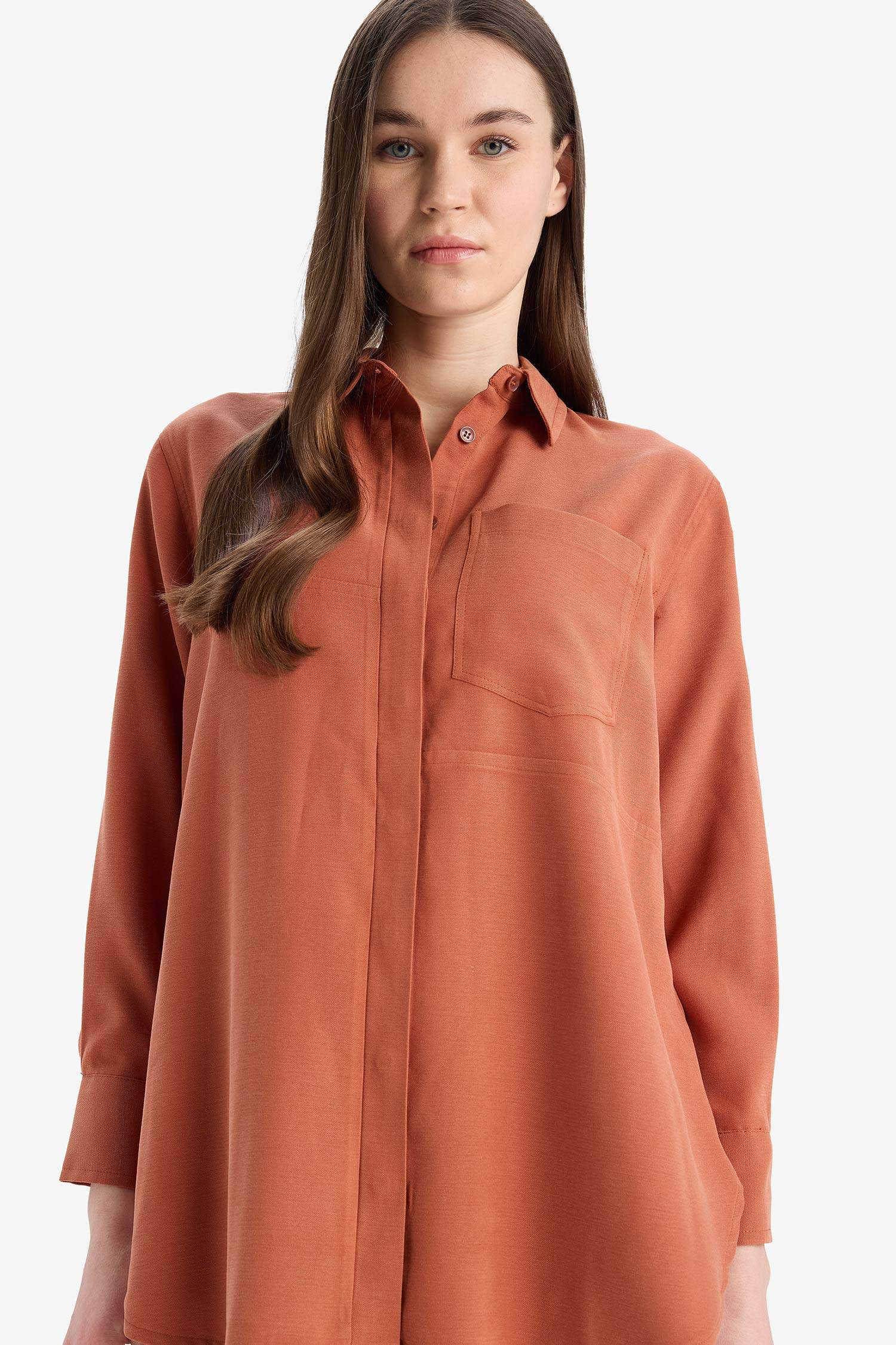 Relax Fit Basic Modal Long Sleeve Shirt Tunic