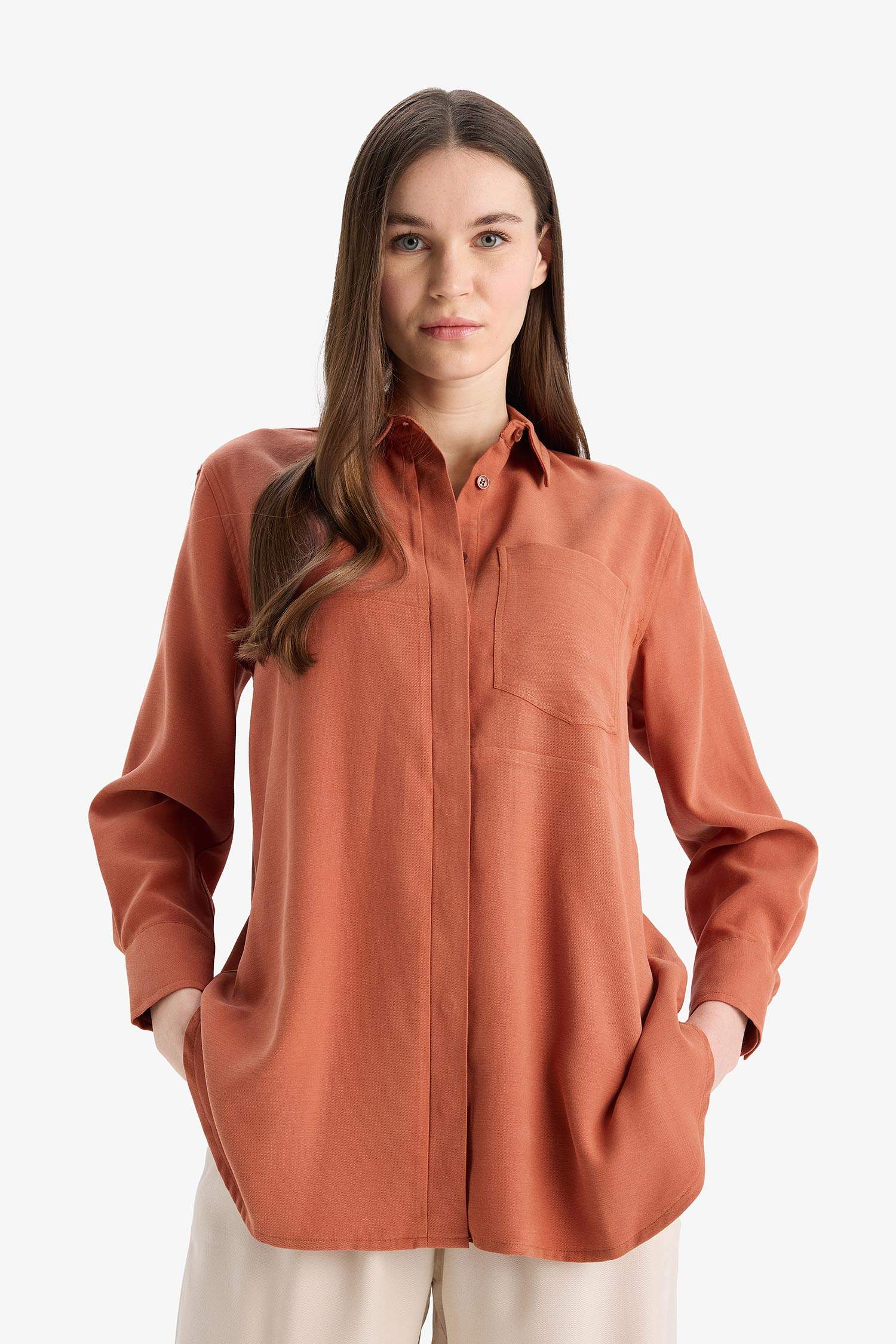 Relax Fit Basic Modal Long Sleeve Shirt Tunic