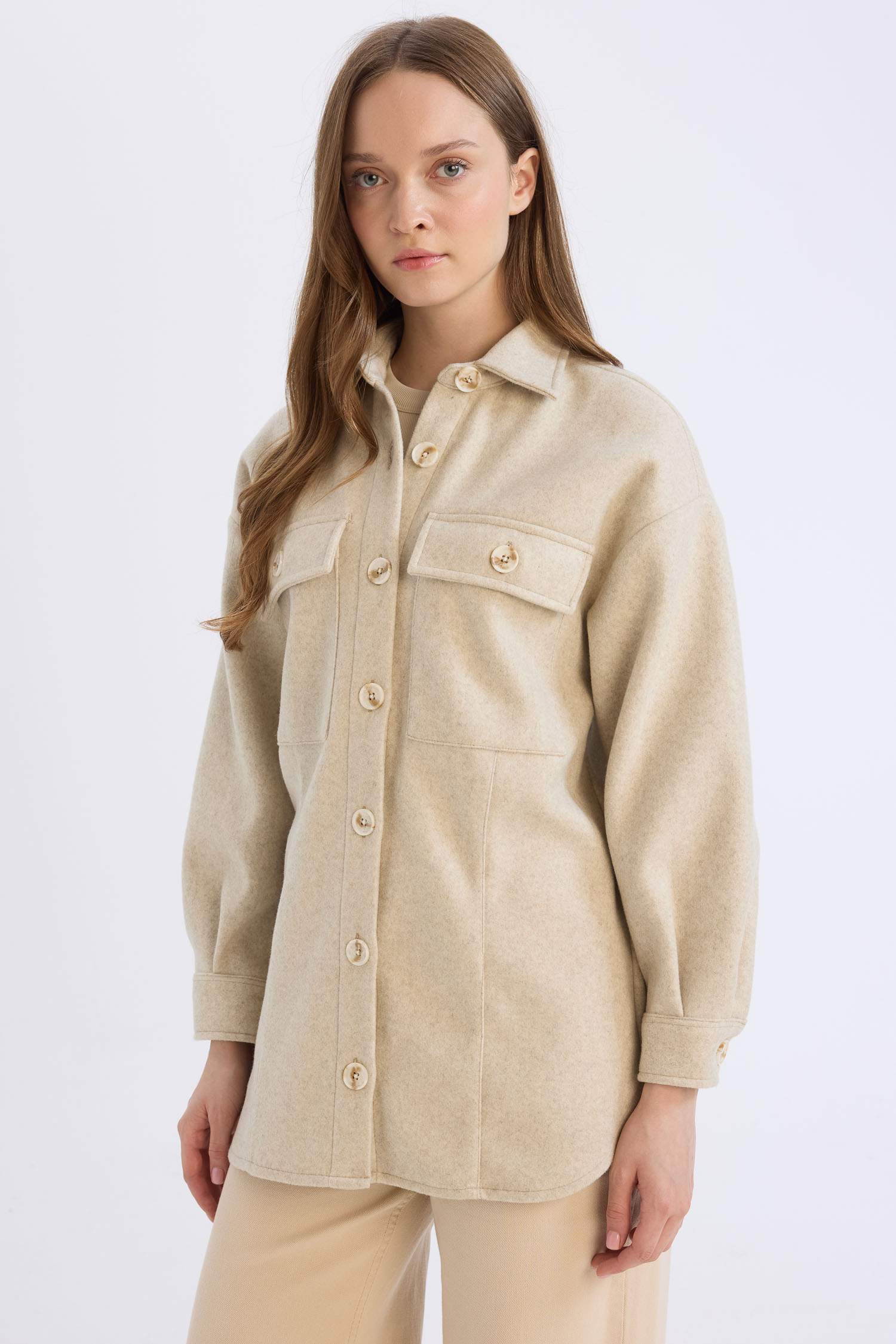 Relax Fit Pocketed Buttoned Shirt Jacket