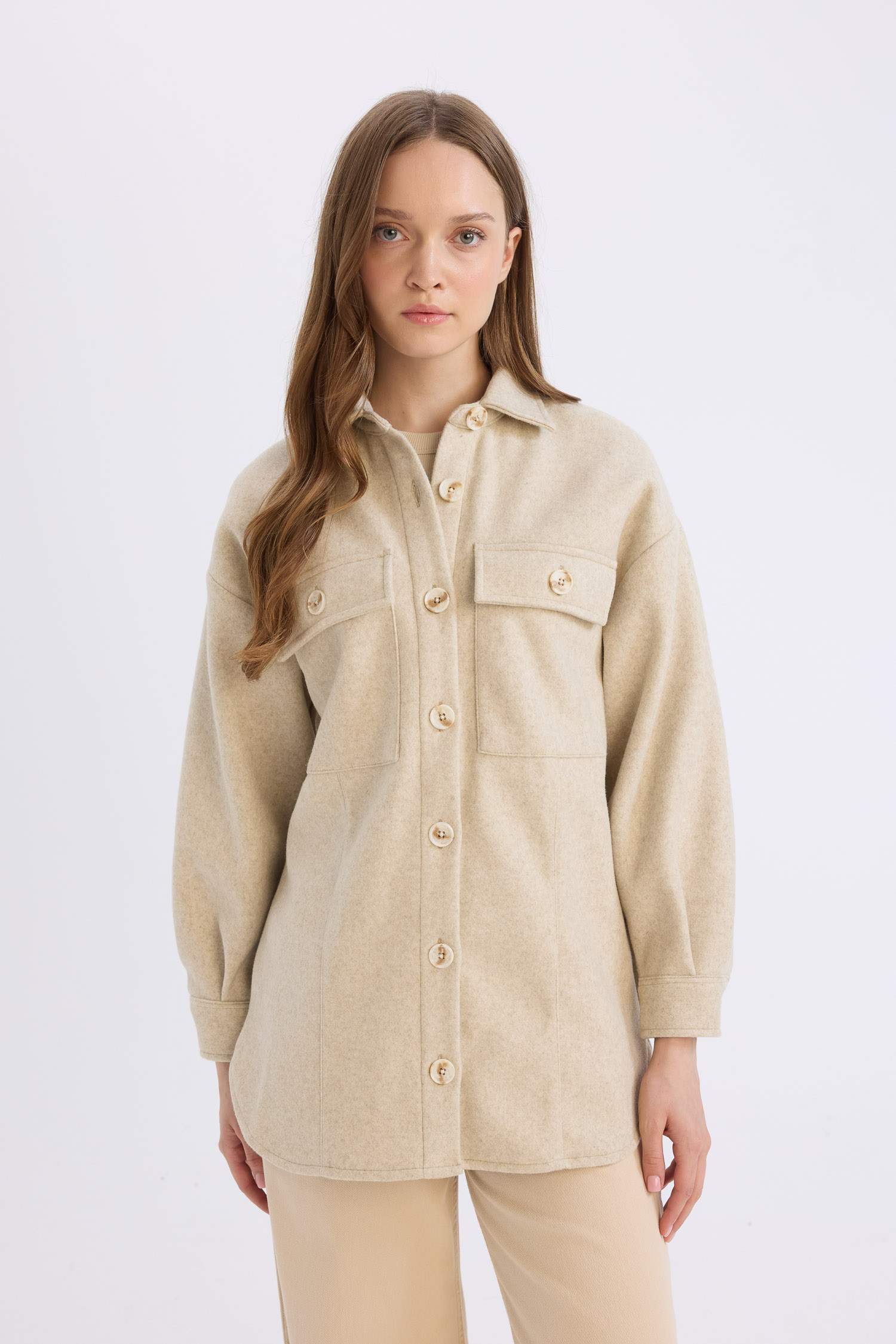 Relax Fit Pocketed Buttoned Shirt Jacket