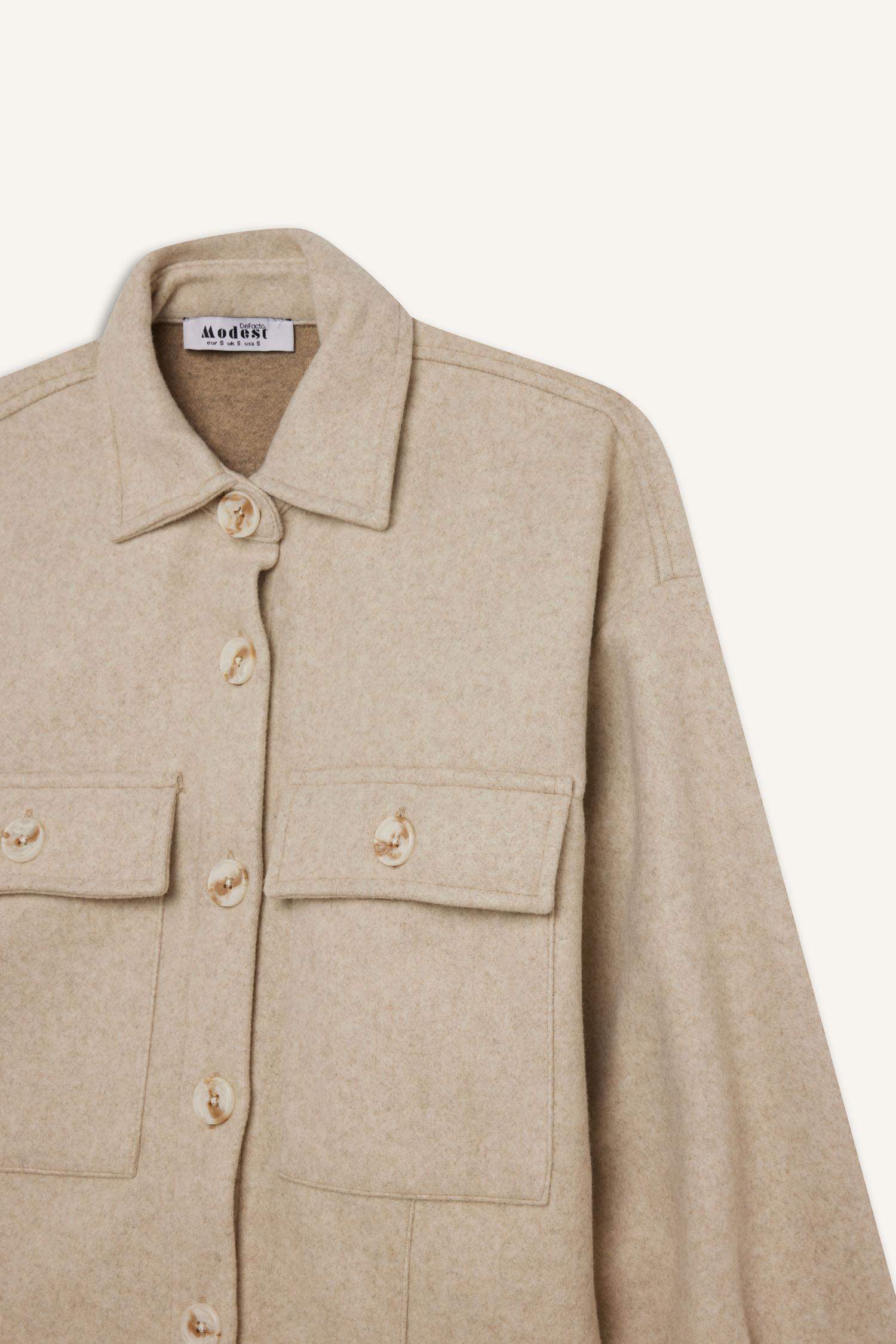 Relax Fit Pocketed Buttoned Shirt Jacket