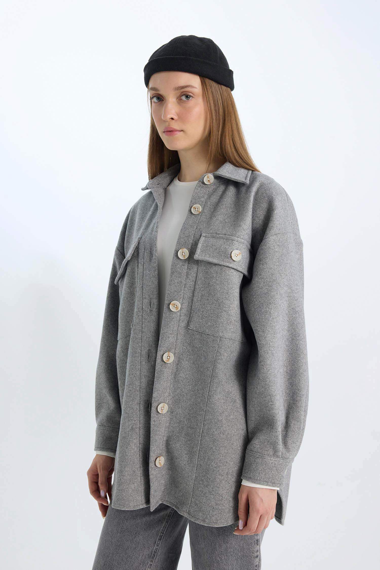 Relax Fit Cepli Düğmeli Gömlek Ceket 