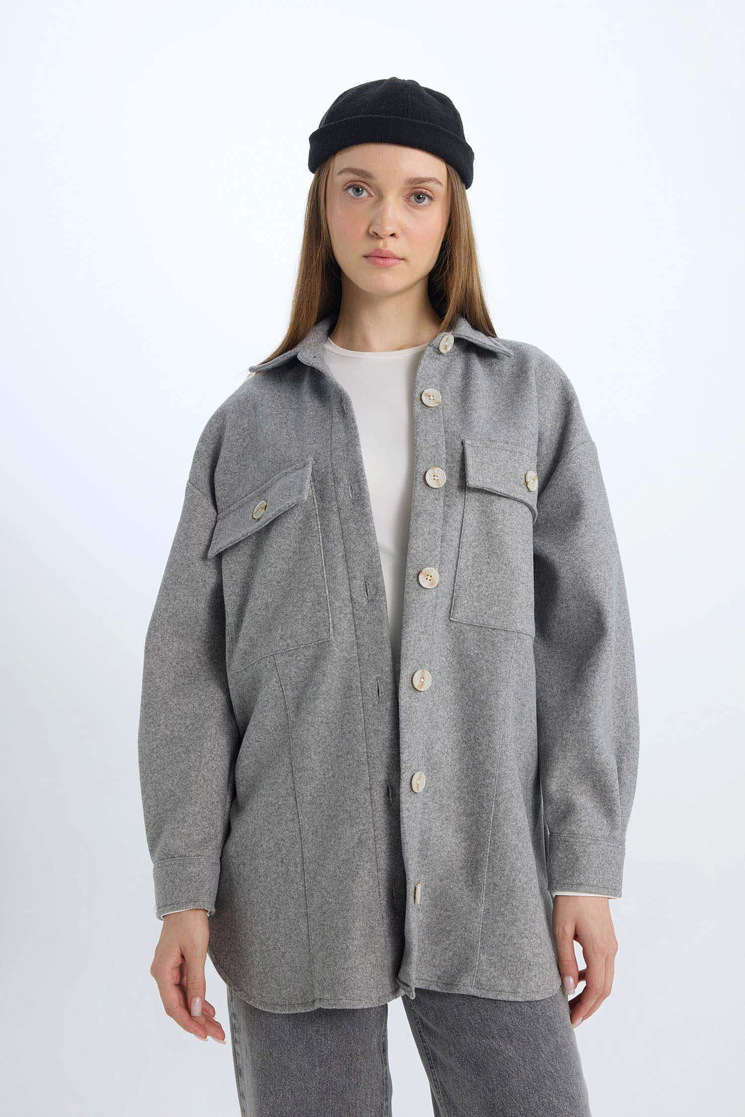 Relax Fit Cepli Düğmeli Gömlek Ceket 