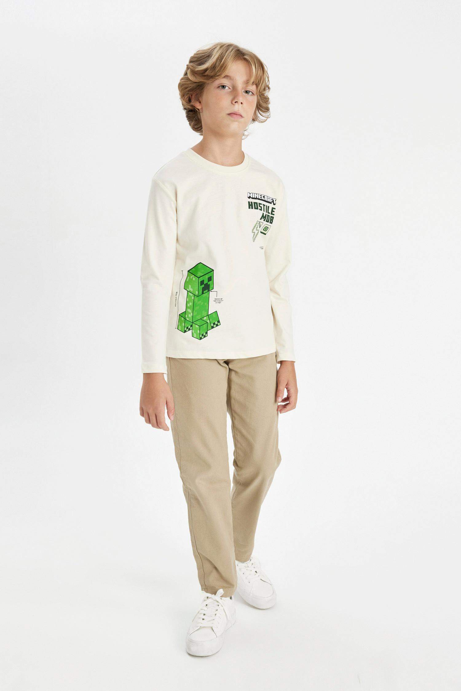 Erkek Çocuk Minecraft Bisiklet Yaka Uzun Kollu Tişört