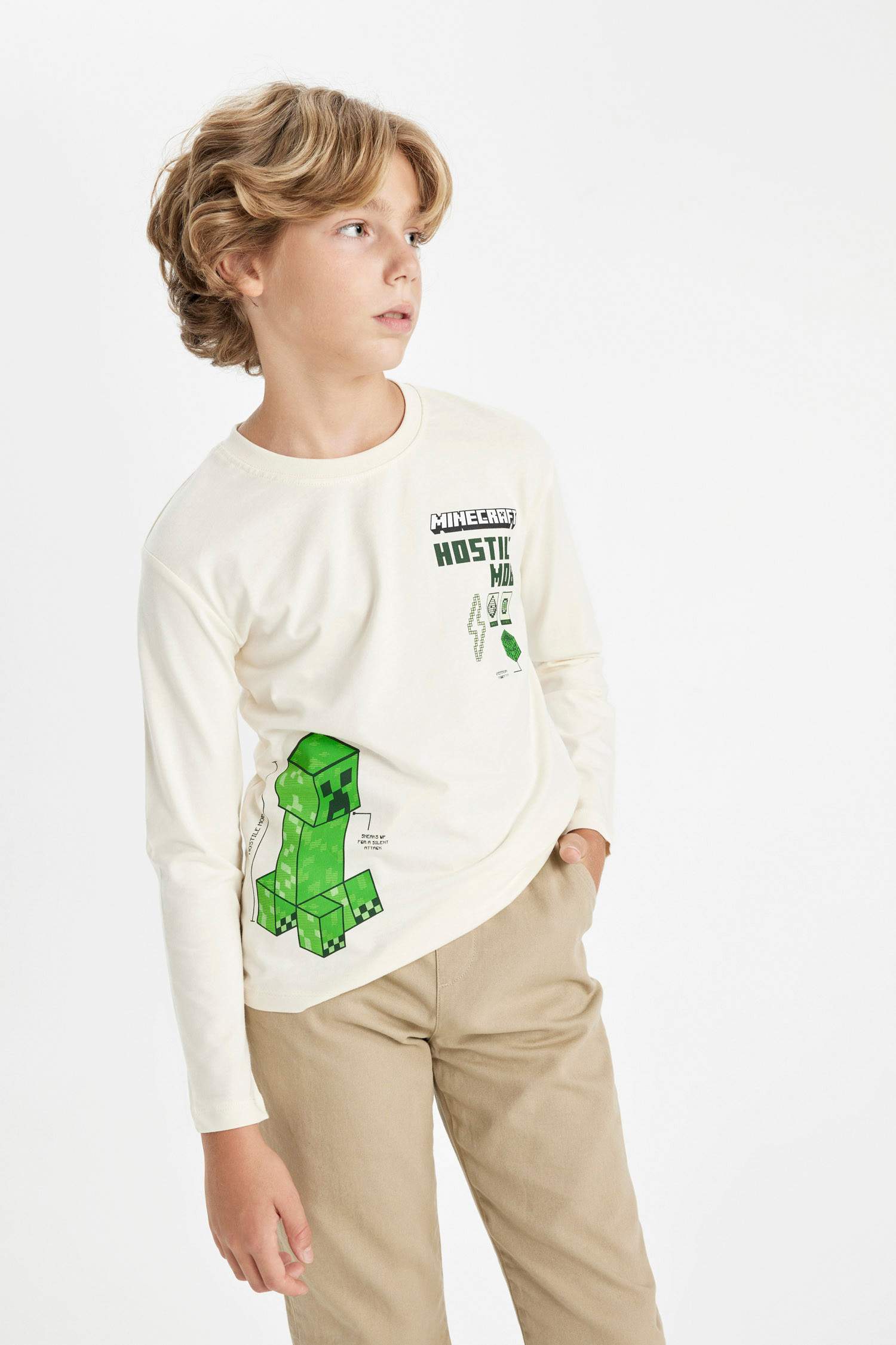 Erkek Çocuk Minecraft Bisiklet Yaka Uzun Kollu Tişört