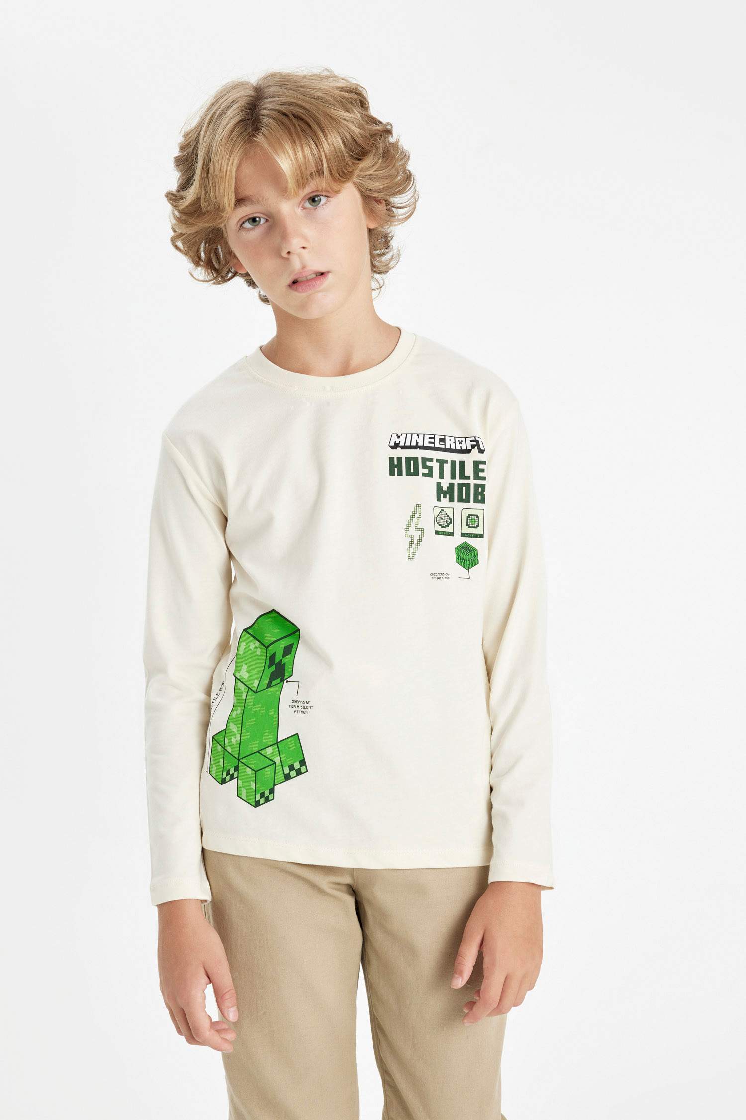 Erkek Çocuk Minecraft Bisiklet Yaka Uzun Kollu Tişört