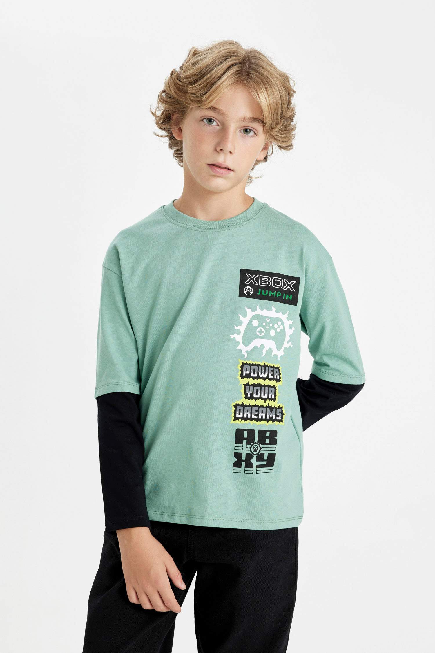 Erkek Çocuk Xbox Sırt Baskılı Bisiklet Yaka Uzun Kollu Tişört