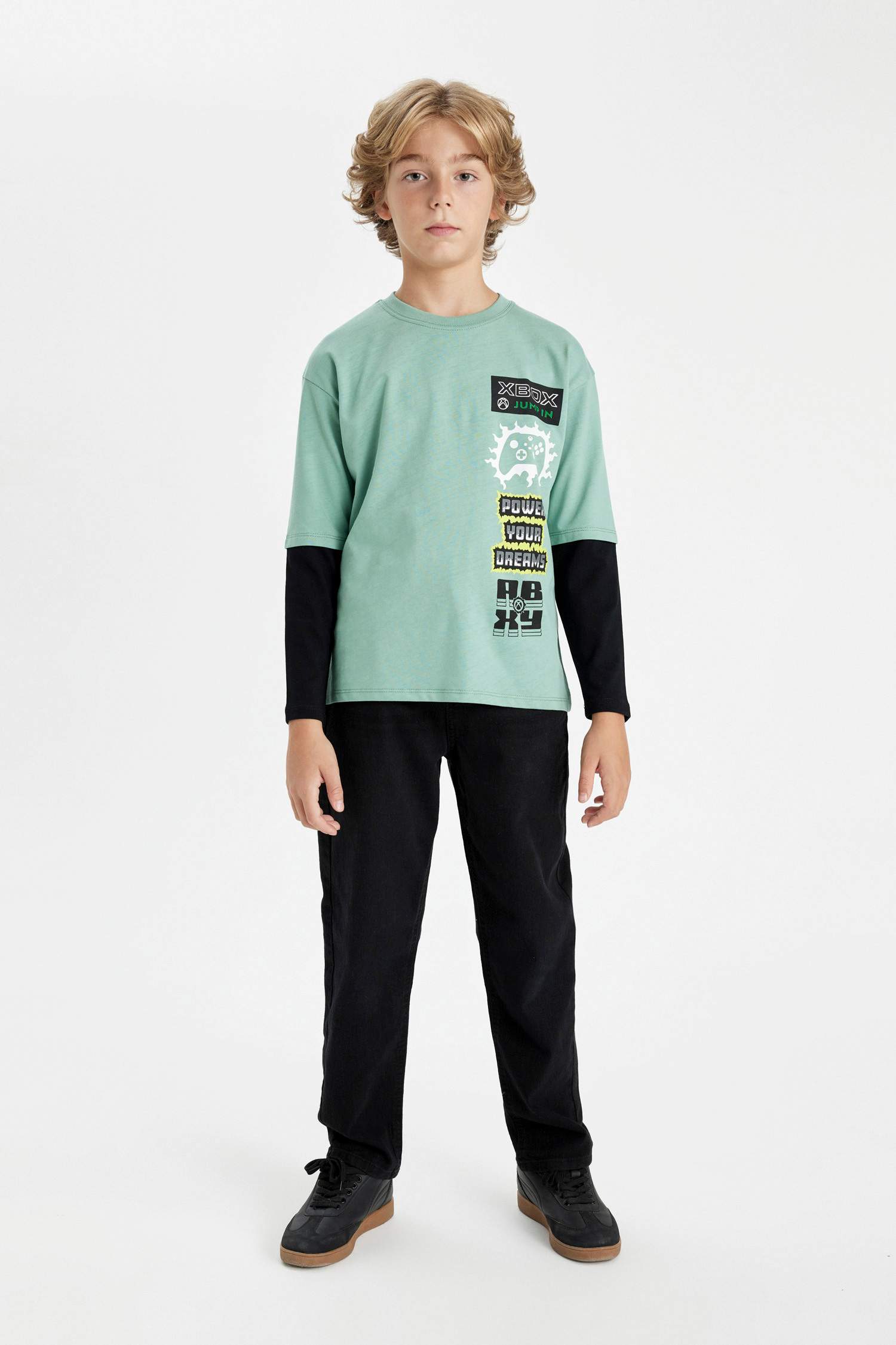 Erkek Çocuk Xbox Sırt Baskılı Bisiklet Yaka Uzun Kollu Tişört