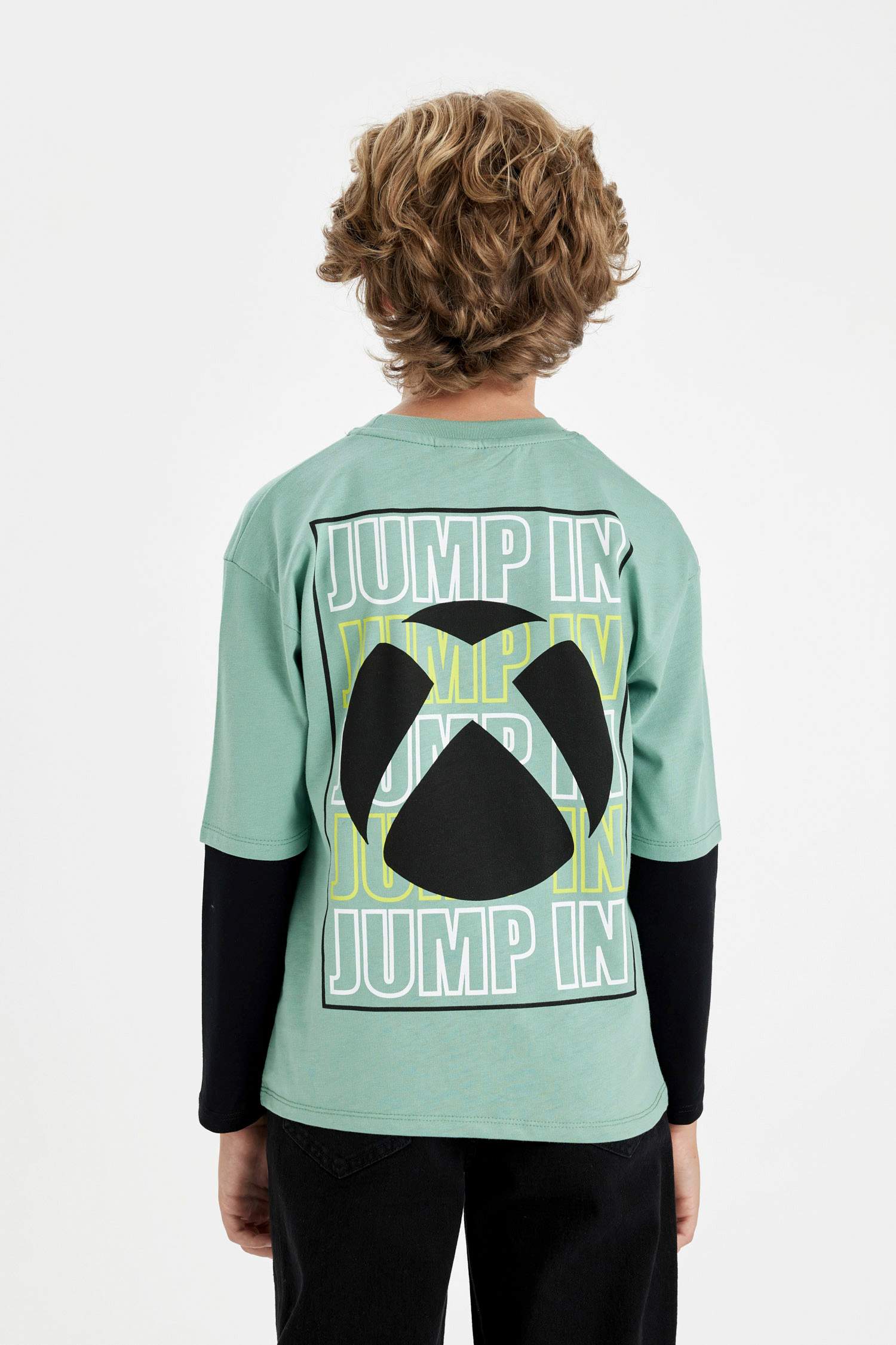 Erkek Çocuk Xbox Sırt Baskılı Bisiklet Yaka Uzun Kollu Tişört