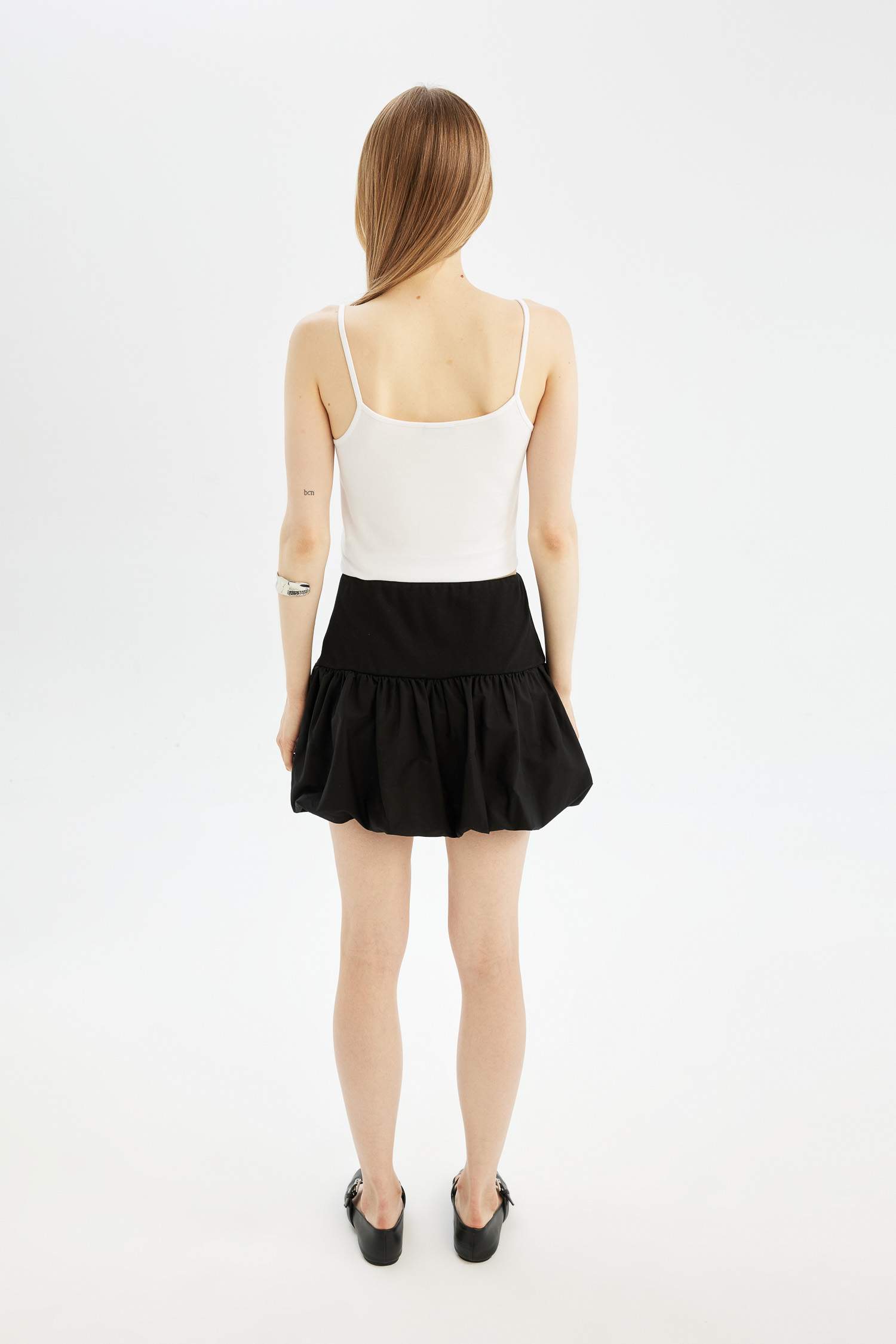 Balloon Fit High Waist Cotton Lined Mini Skirt
